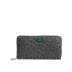 Dolce & Gabbana Green Ostrich Logo Plaque Zip Around Continental Wallet