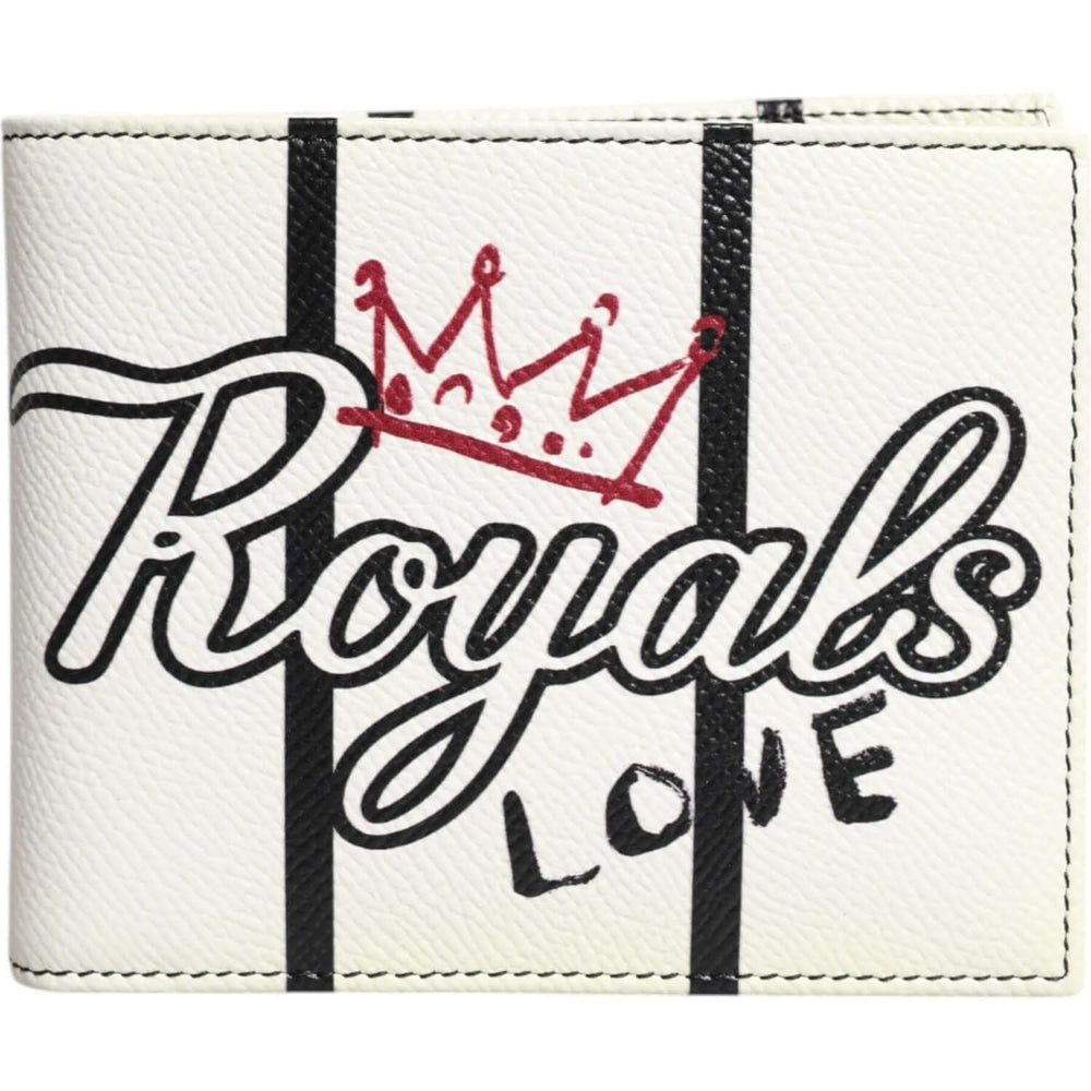 Dolce & Gabbana White Leather DG Crown Royals Bifold Card Holder Wallet