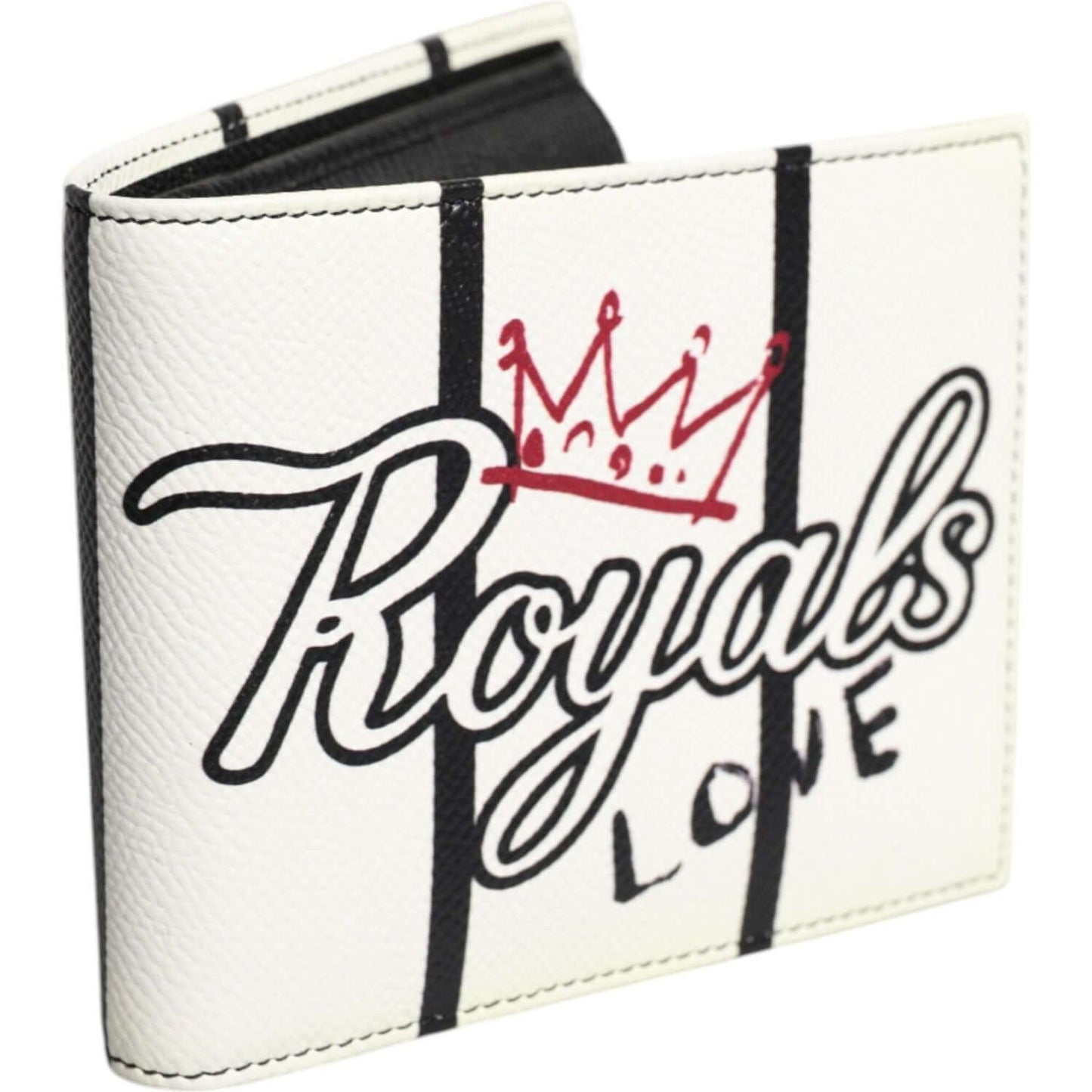 Dolce & Gabbana White Leather DG Crown Royals Bifold Card Holder Wallet