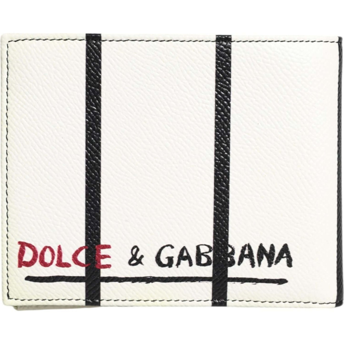 Dolce & Gabbana White Leather DG Crown Royals Bifold Card Holder Wallet