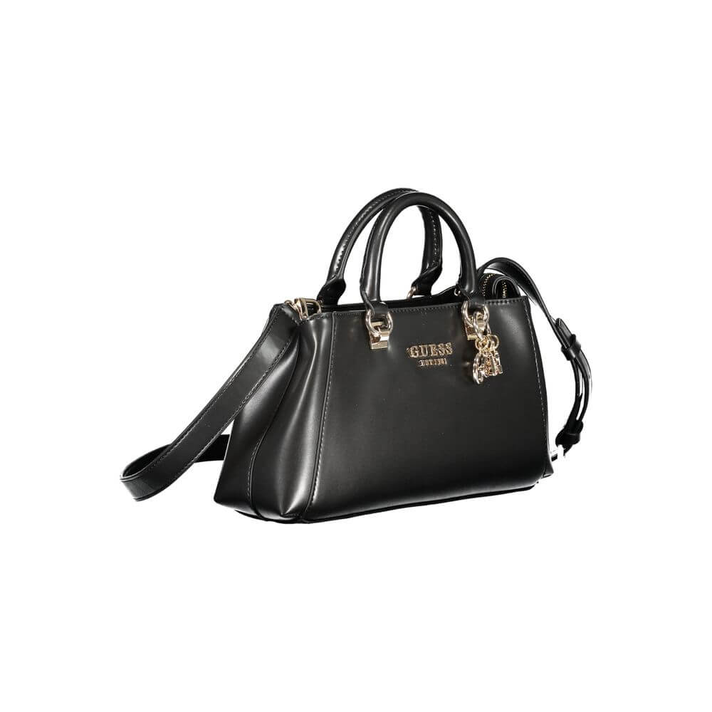 Guess Jeans Black Polyethylene Handbag with adjustable shoulder strap, external pocket, zip closure, and protective feet.