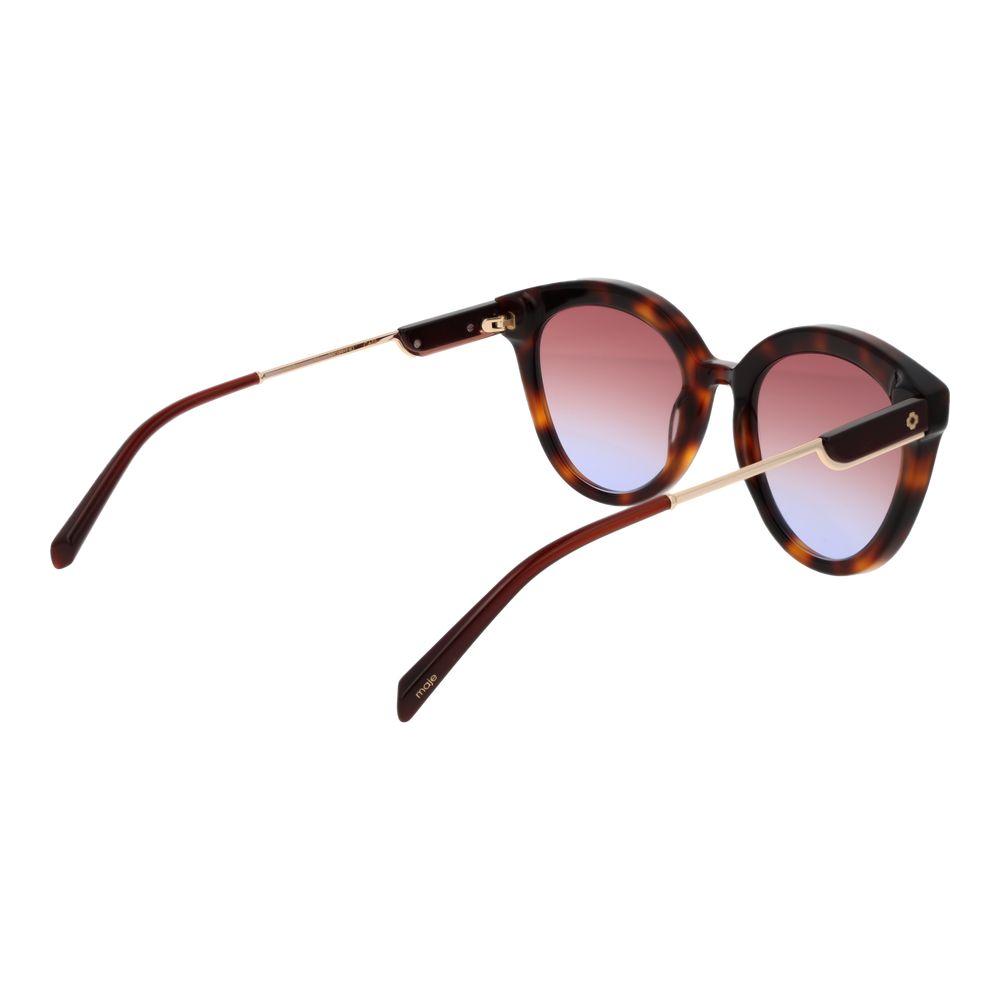 Women's Maje brown acetate sunglasses with blue gradient lenses, full-rim, round style, UVA & UVB protection, size 52-21-140.