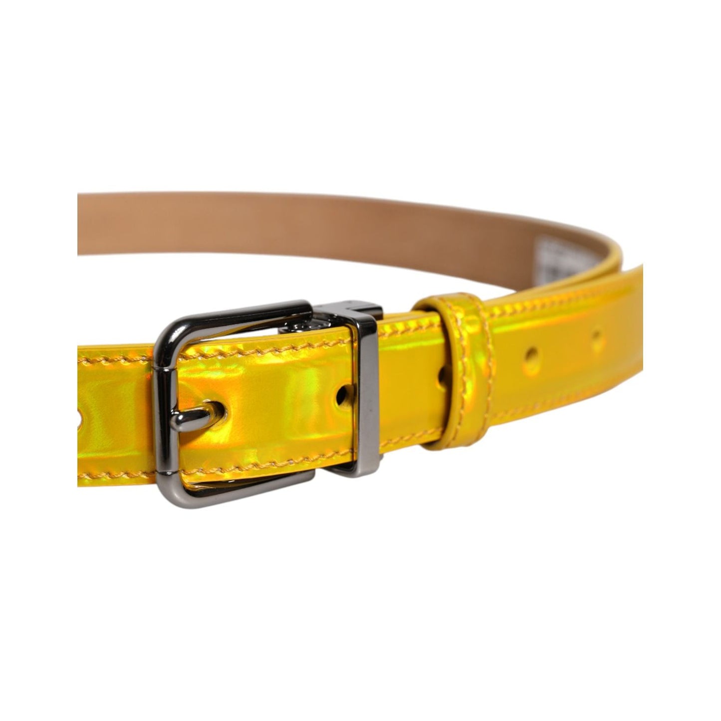 Dolce & Gabbana Metallic Yellow Leather Metal Logo Buckle Belt BEL9324-90