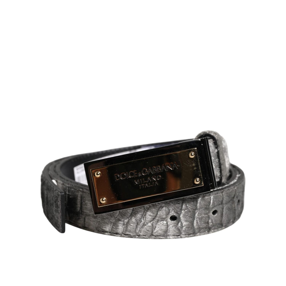 Dolce & Gabbana Silver Classic Gold Logo Plaque Buckle Belt BEL9356-90