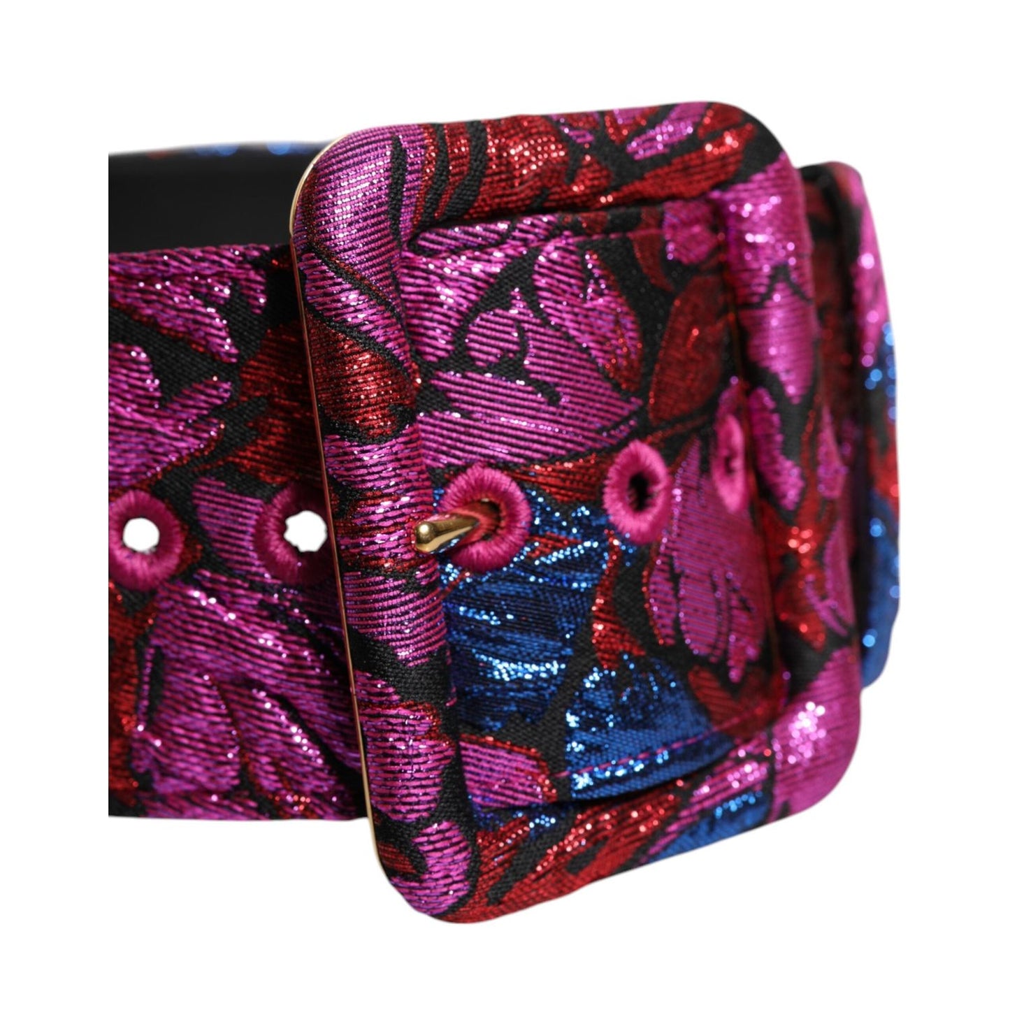 Dolce & Gabbana Multicolor Floral Jacquard Lurex Wide Waist Buckle Belt WMB488-75