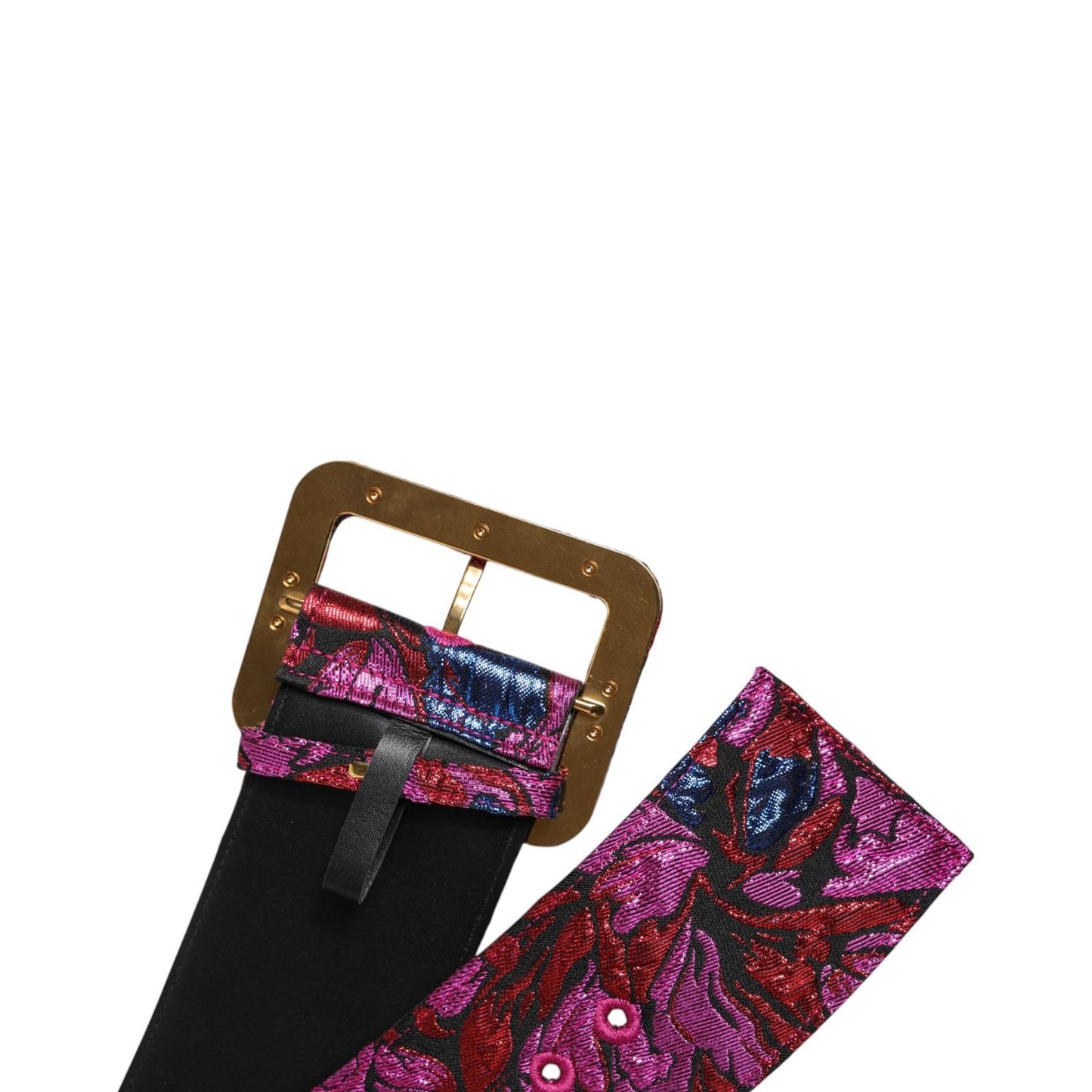 Dolce & Gabbana Multicolor Floral Jacquard Lurex Wide Waist Buckle Belt WMB488-75