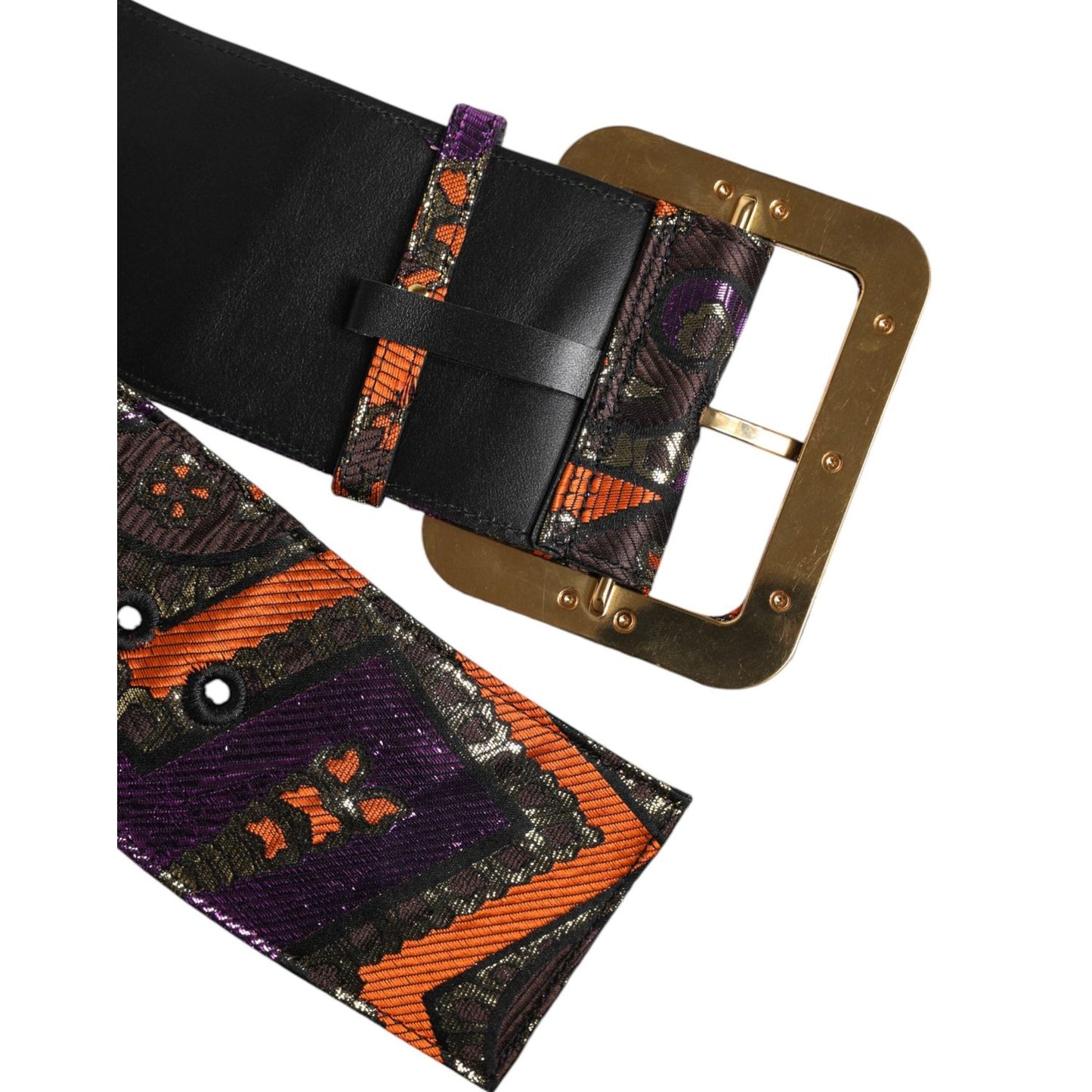 Dolce & Gabbana Multicolor Floral Jacquard Lurex Wide Waist Buckle Belt WMB491-75