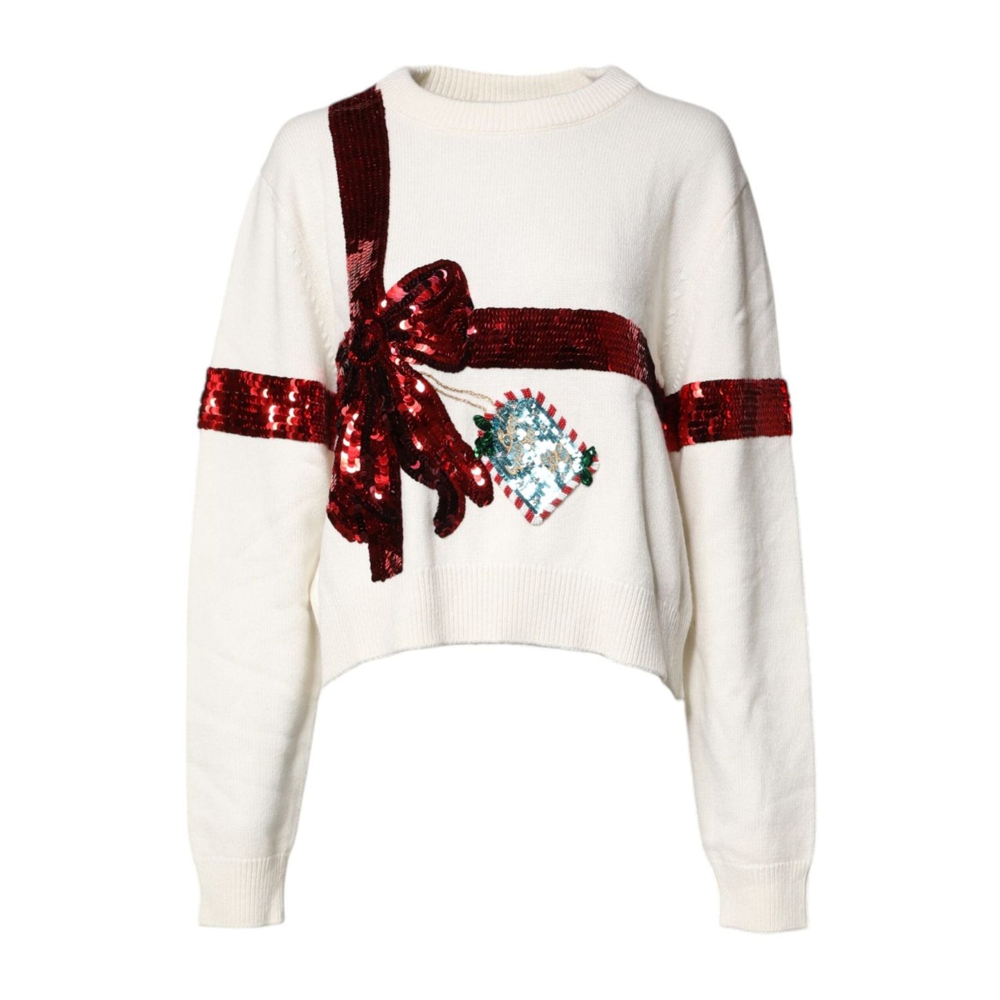 Dolce & Gabbana White Sequined Crew Neck Pullover Sweater TSH90126-46