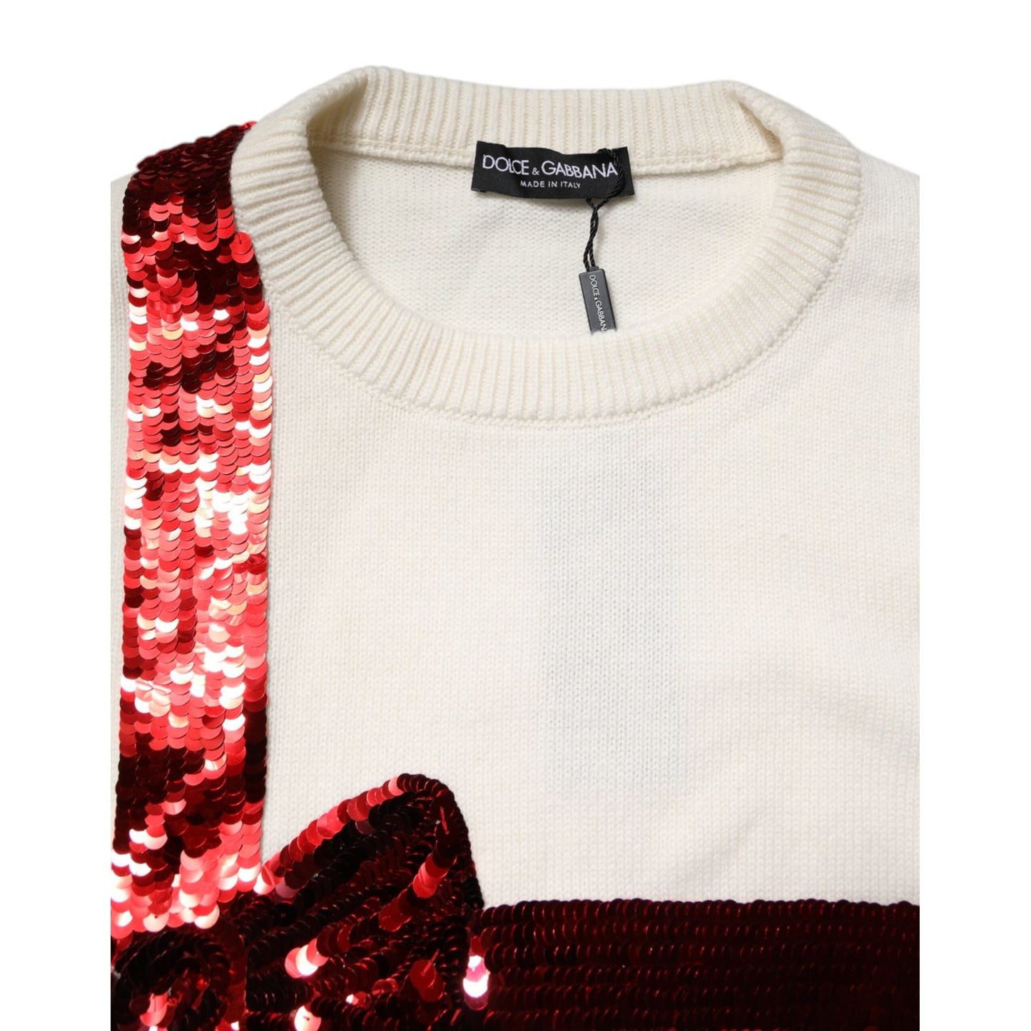 Dolce & Gabbana White Sequined Crew Neck Pullover Sweater TSH90126-46