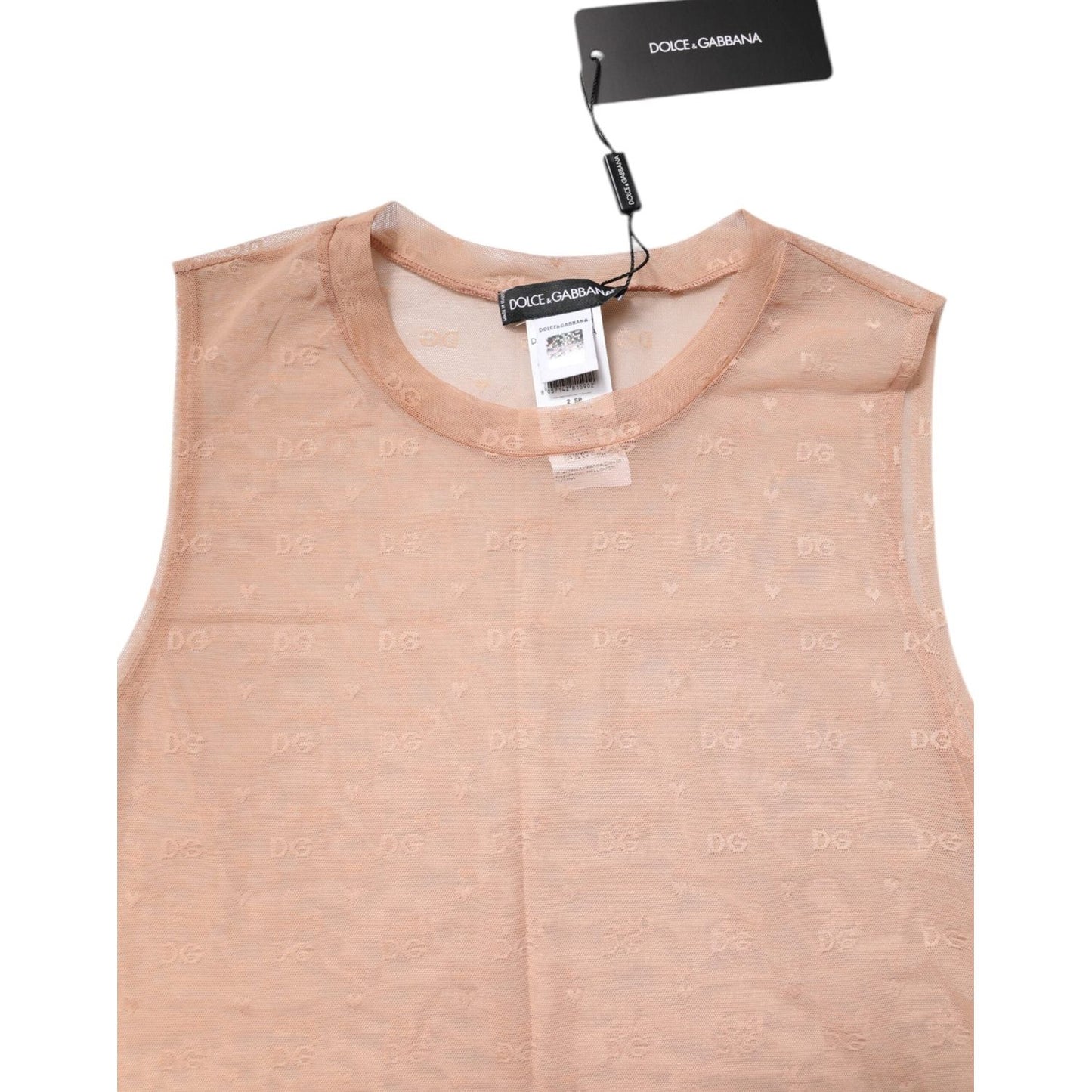 Dolce & Gabbana Beige Nylon Logo Monogram Sleeveless Tank Top TSH878576-2
