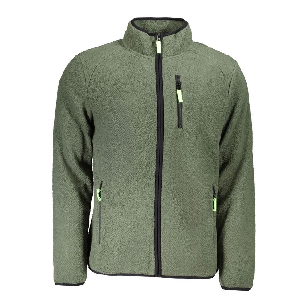 Green polyester men's sweater with zipper and multiple pockets by Norway 1963, blending style and utility for practical fashion.