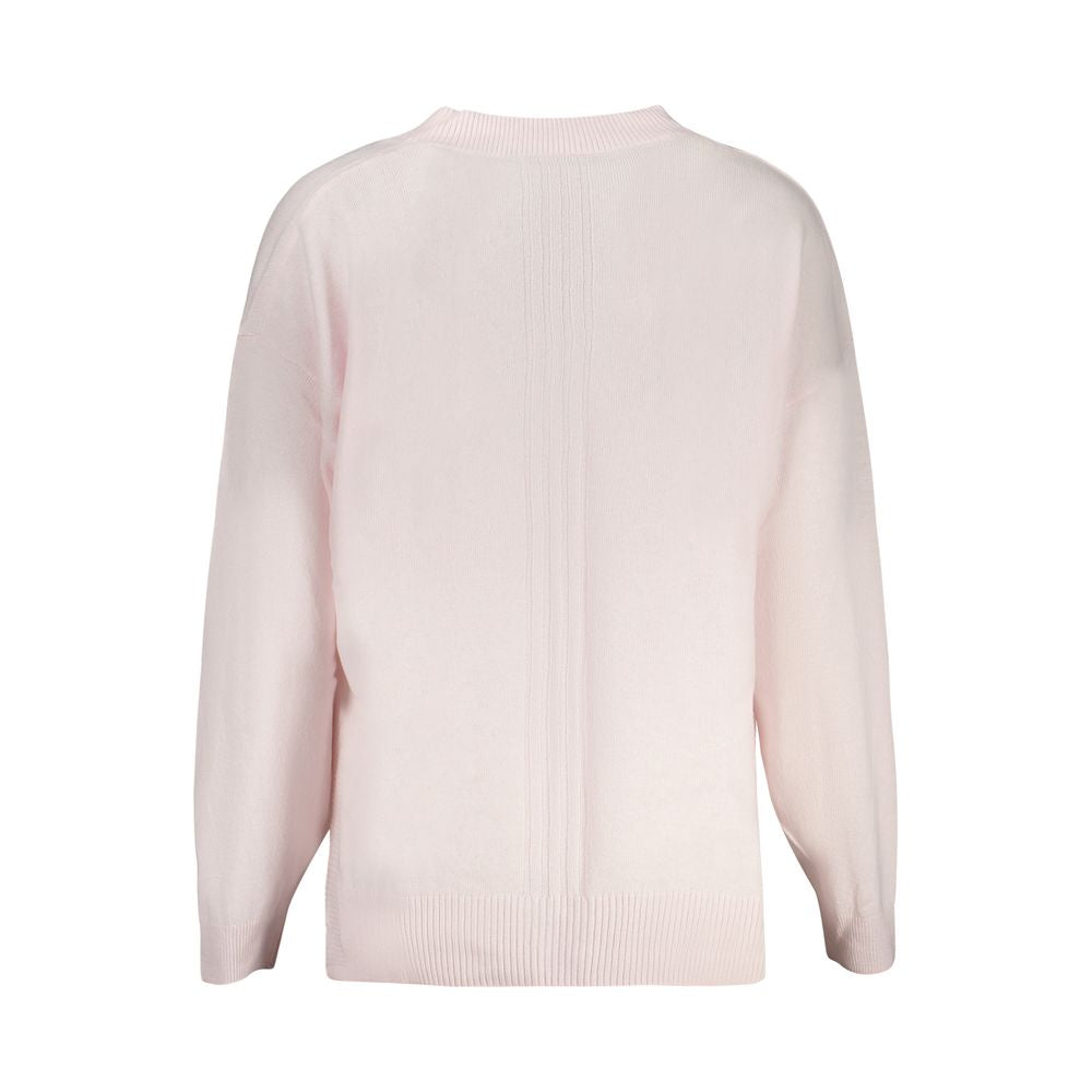 Guess Jeans Pink Acrylic Women Sweater, back view. Long-sleeved, stylish and chic design.