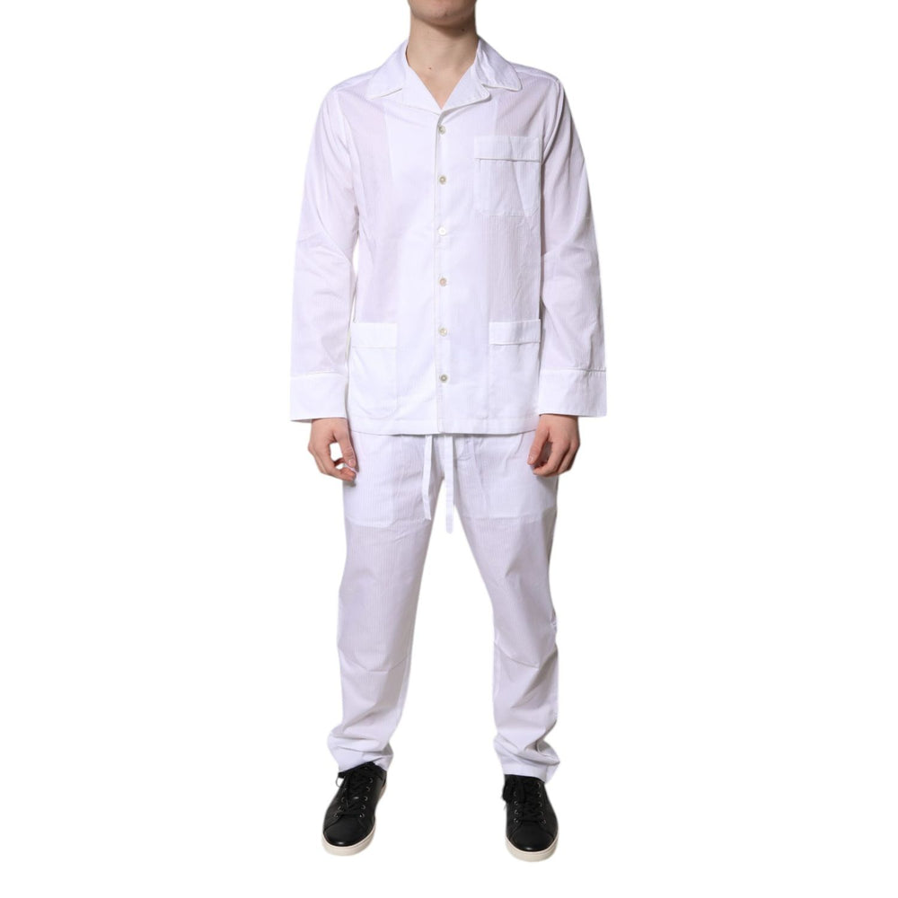 Dolce & Gabbana White Cotton Shirt Pants Pajama Set Sleepwear KOS2293-38