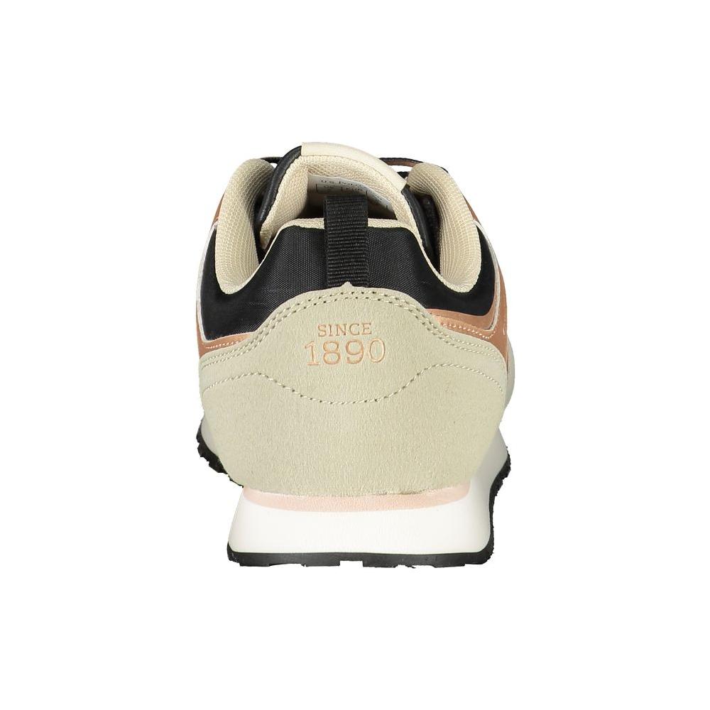 Back view of U.S. POLO ASSN. black polyester sneaker with contrast laces, details, and logo print, showcasing "Since 1890" text.