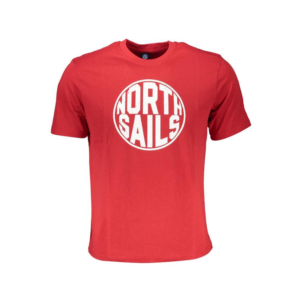 North Sails red cotton t-shirt with short sleeves, crew neck, and logo print on the front. Perfect casual wear.