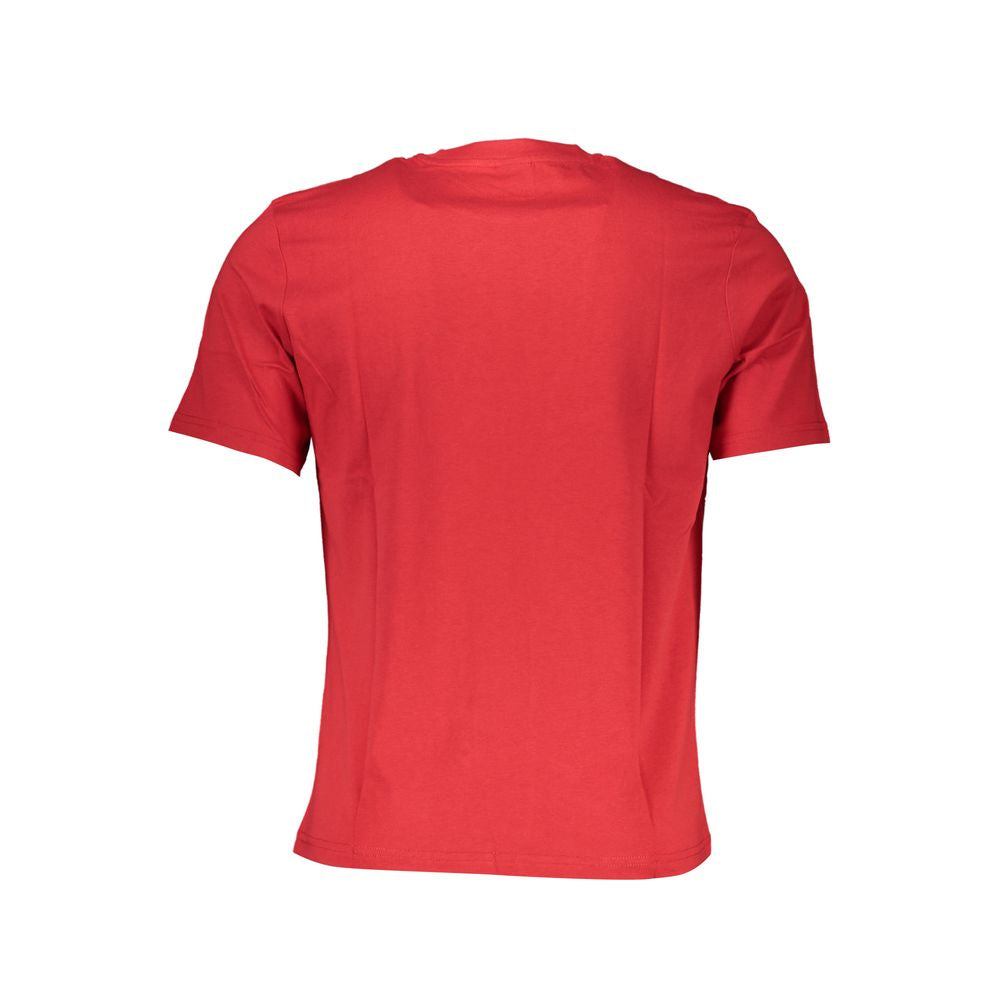 Back view of North Sails red cotton short-sleeved t-shirt with crew neck, featuring a logo print.