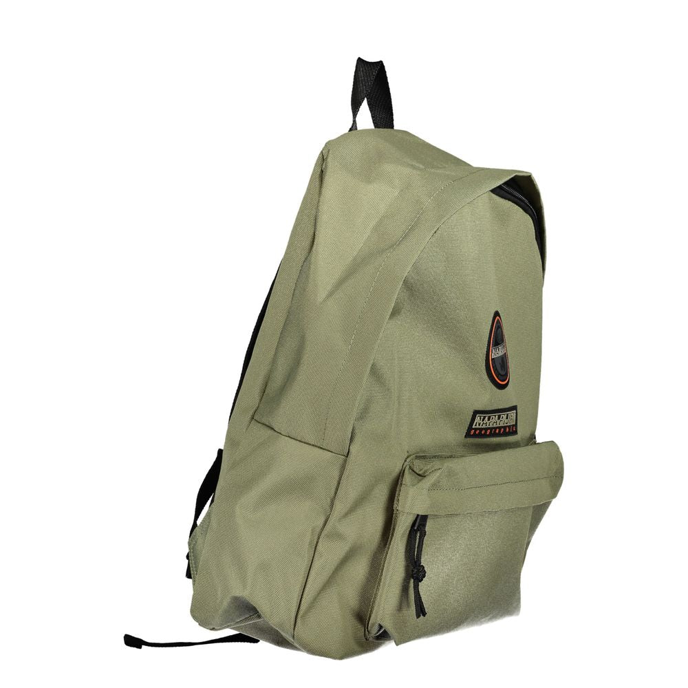 Napapijri eco-conscious green backpack with sleek design, featuring adjustable straps, multiple pockets, and iconic logo.