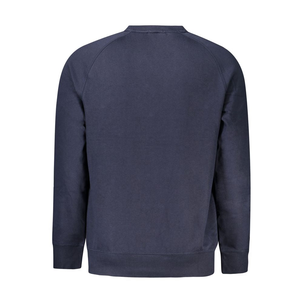 Back view of Timberland blue cotton men's long sleeve crew neck sweatshirt with iconic logo embroidery, regular fit.