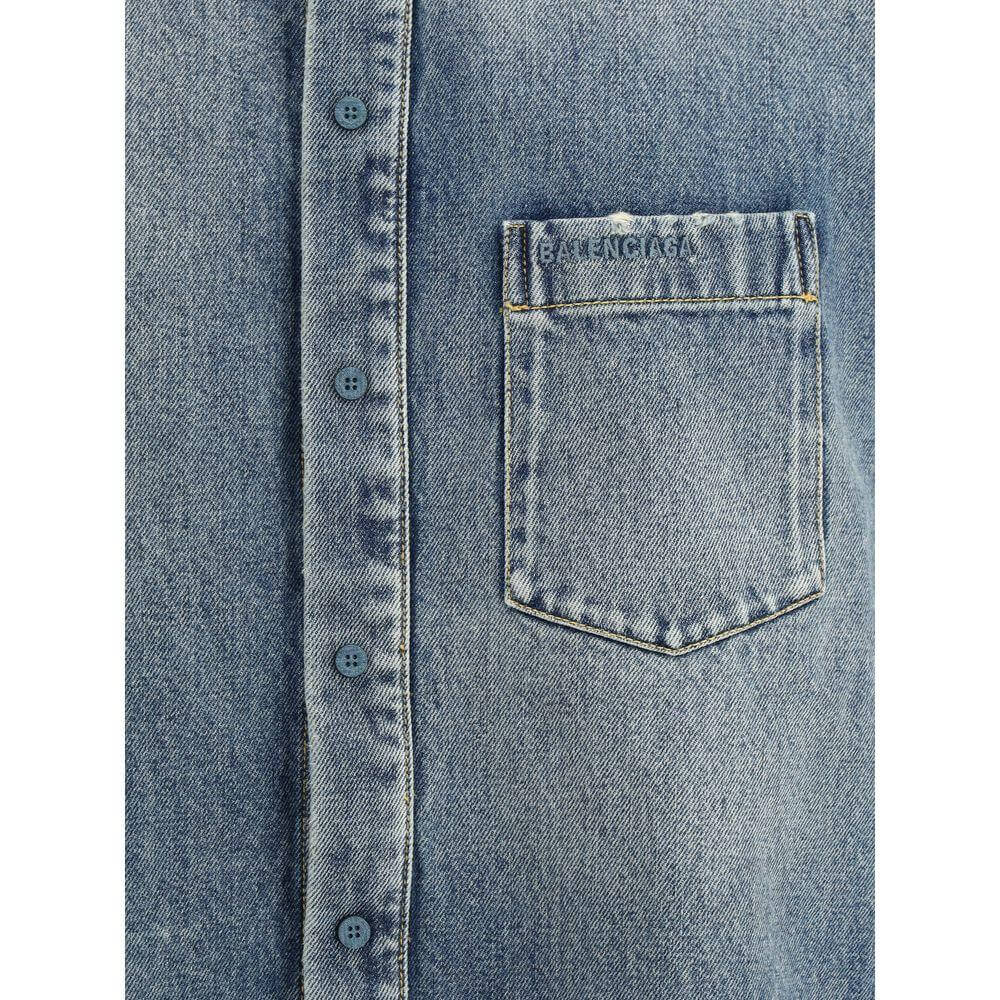 Balenciaga Oversized Shirt with denim-effect, snap-button closure, and monogram pocket detail.
