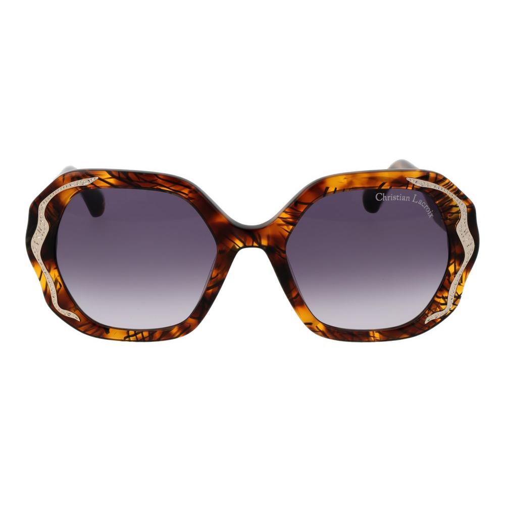 Christian Lacroix brown women's sunglasses with acetate frame, gradient grey lenses, square style, full-rim design, UVA & UVB protection.