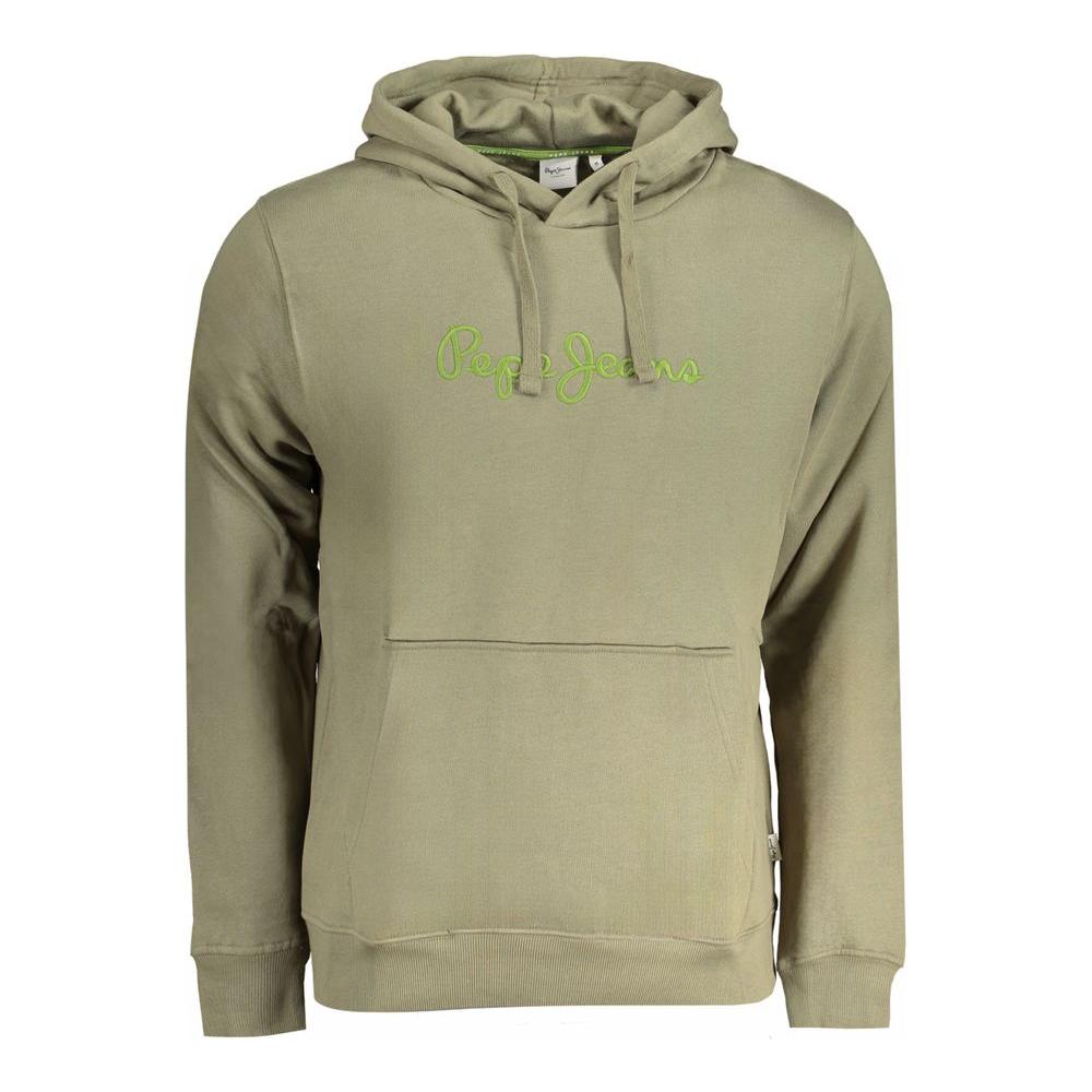 Pepe Jeans green cotton sweater with embroidery logo, long sleeve hoodie style, made from 100% organic cotton.