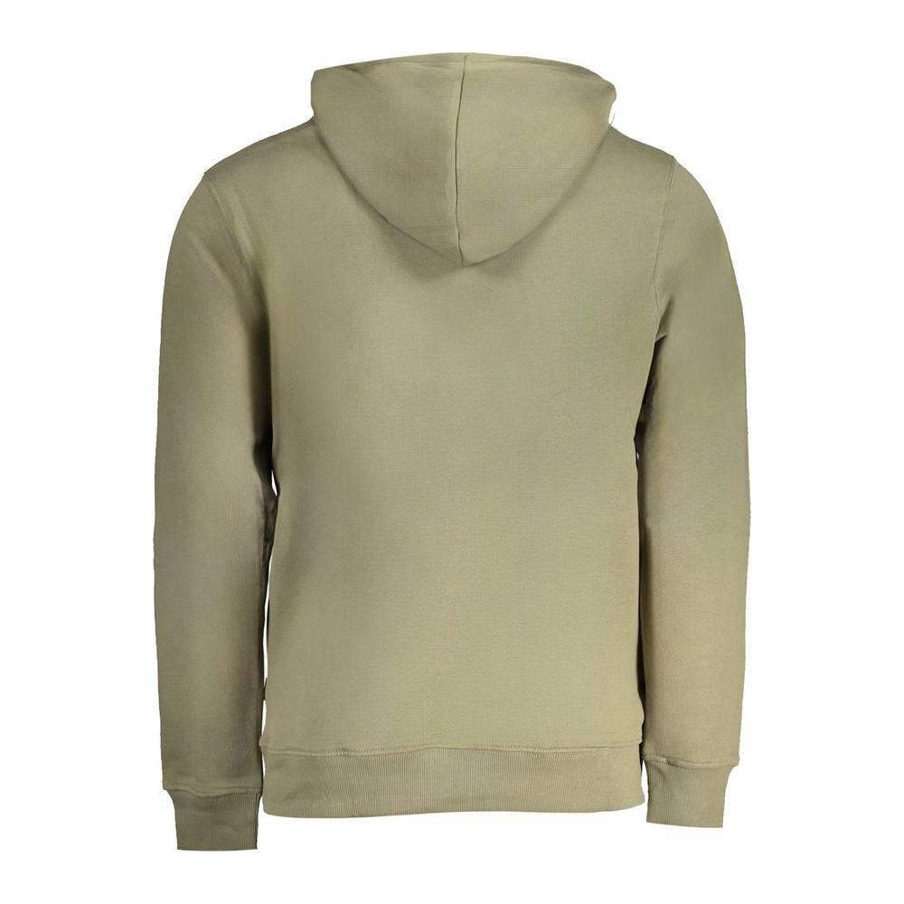 Back view of Pepe Jeans green cotton hoodie, long sleeve sweatshirt with embroidery logo, made from 100% organic cotton.