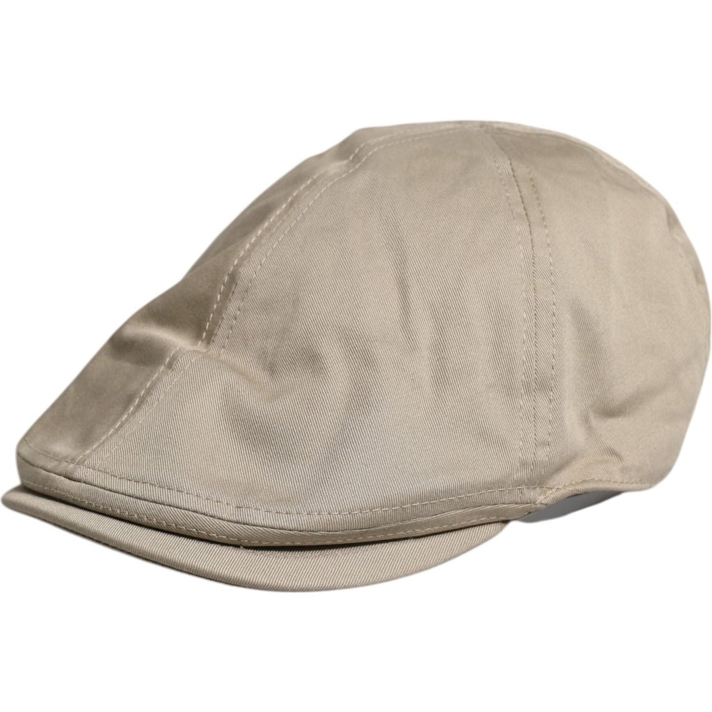 Dolce & Gabbana beige cotton newsboy cap, men's hat with logo details, 98% cotton, made in Italy, classic cabbie style.