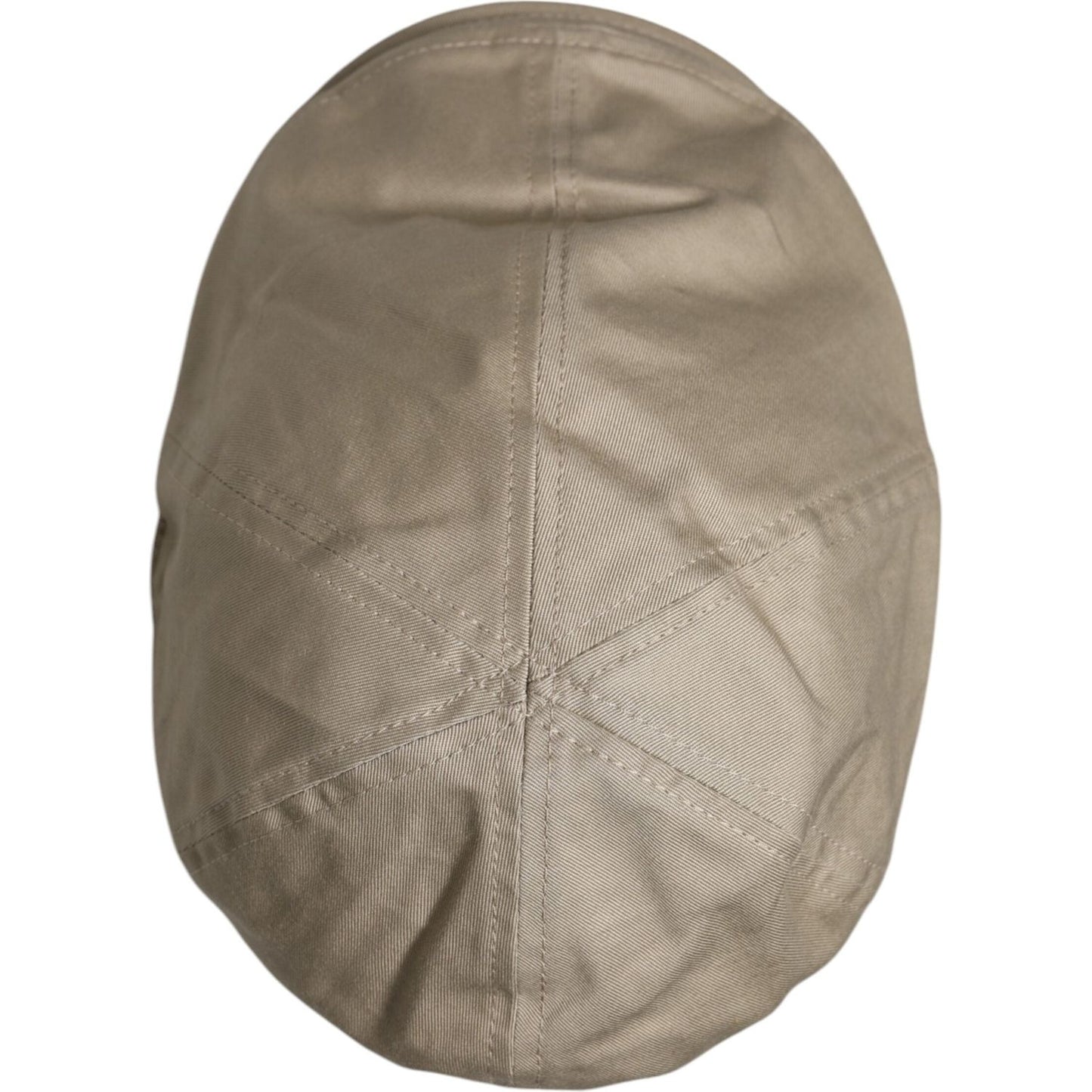 Dolce & Gabbana beige cotton newsboy cap, men's cabbie style hat, 98% cotton, 2% elastane, made in Italy, top view.