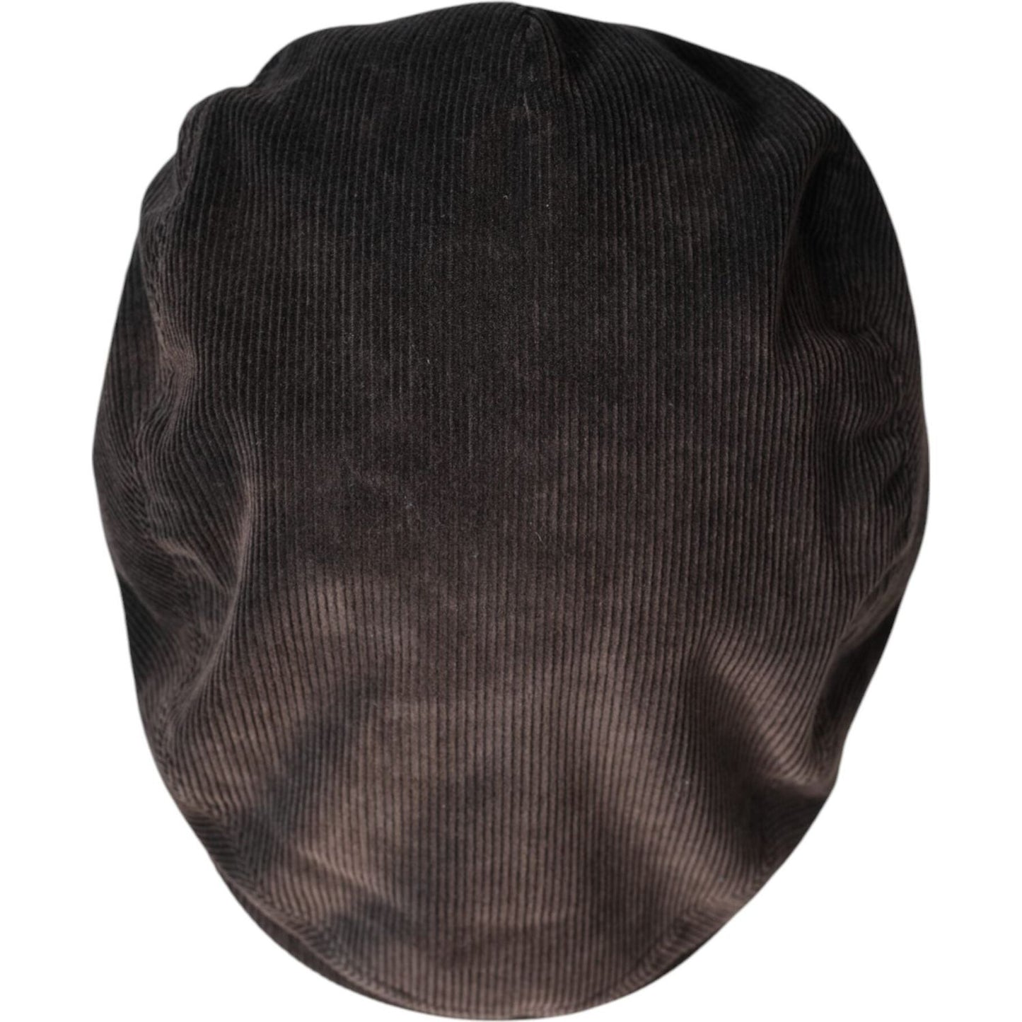 Dolce & Gabbana men's brown cotton newsboy cap, Italian-made with 100% viscose lining, featuring logo details.
