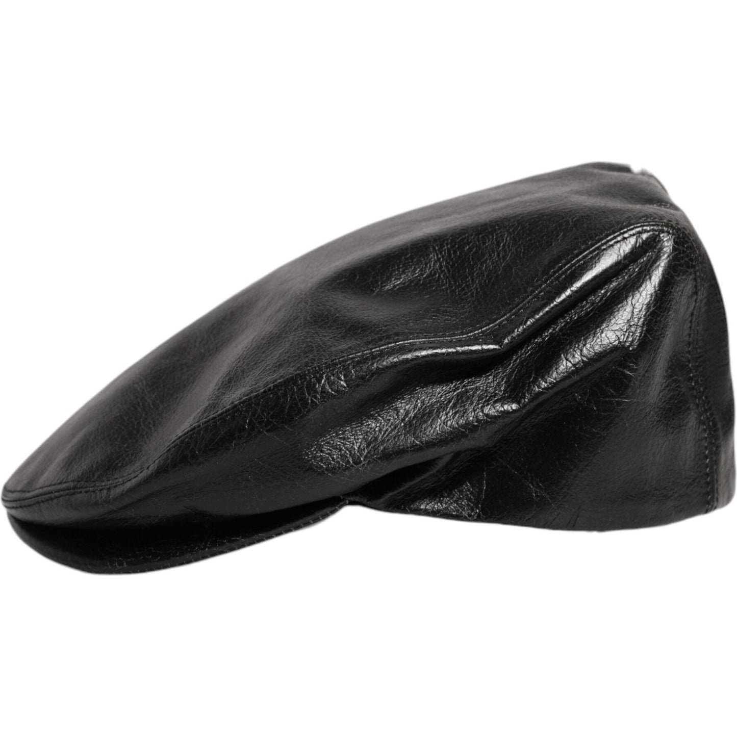 Dolce & Gabbana black calfskin newsboy cap, luxury men's cabbie hat, made in Italy, 100% calf leather, stylish headwear