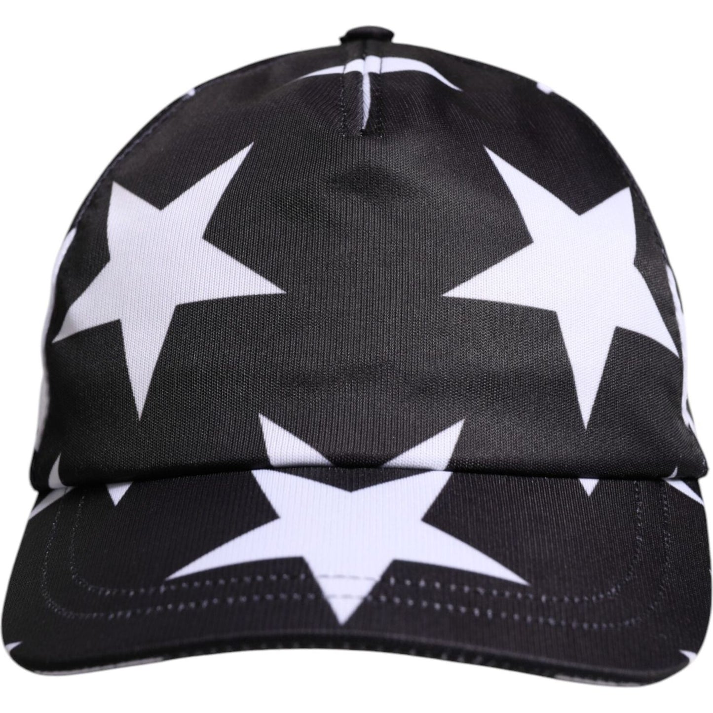 Dolce & Gabbana black baseball cap with white star print, polyester material, made in Italy.