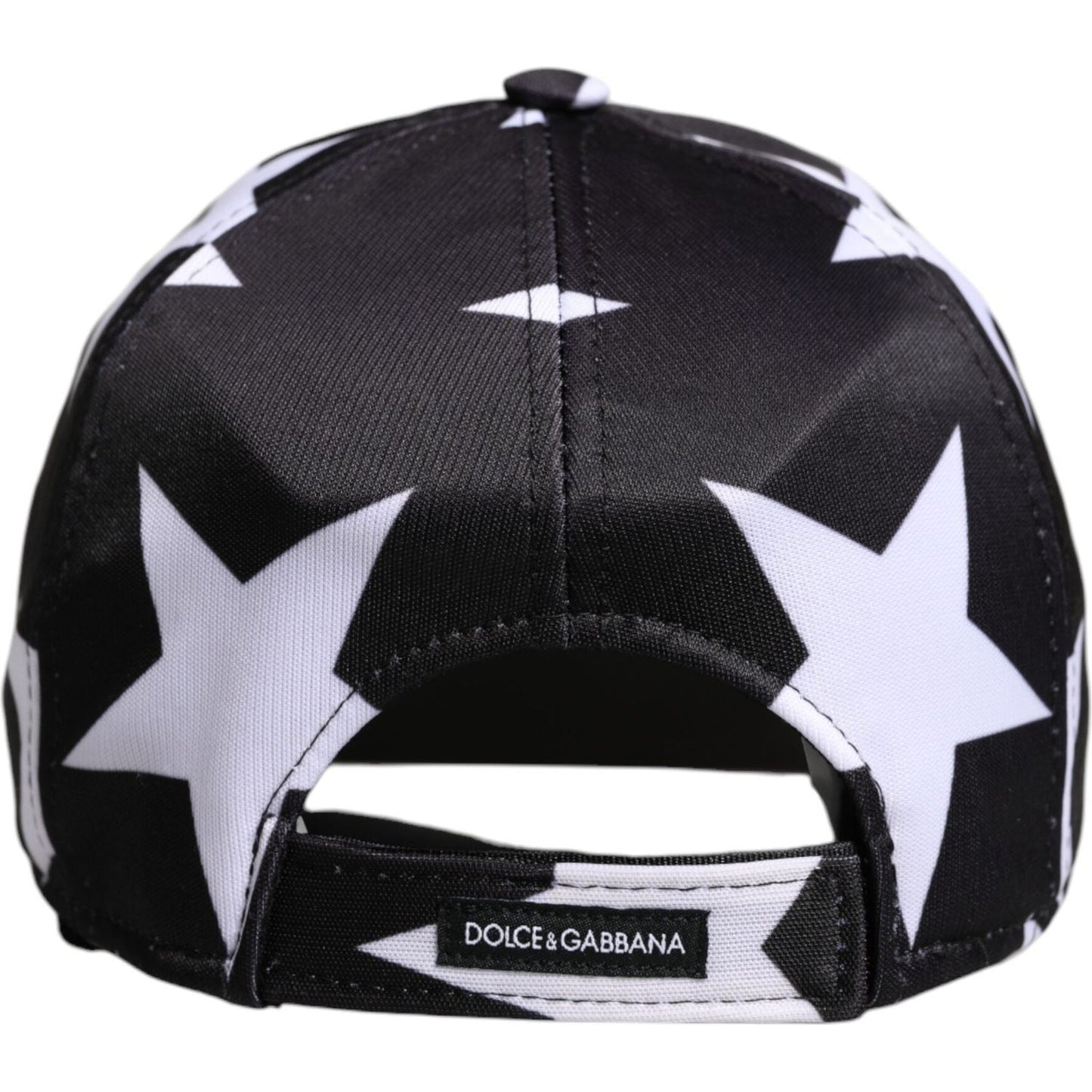 Dolce & Gabbana Black Star Print Baseball Cap, 100% Polyester, Back View with Logo, Made in Italy
