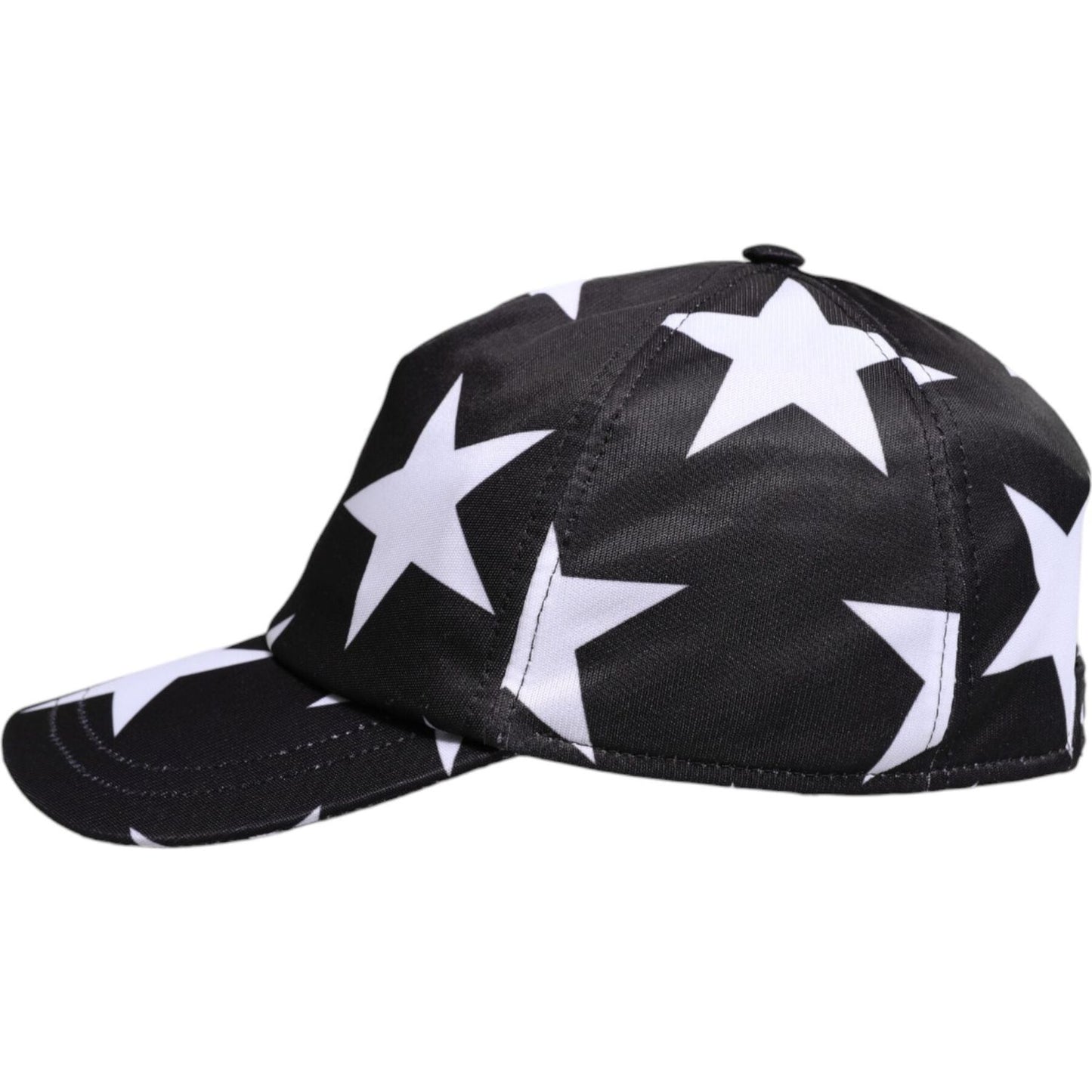 Dolce & Gabbana black polyester baseball cap with white star print, women's fashion accessory, made in Italy.