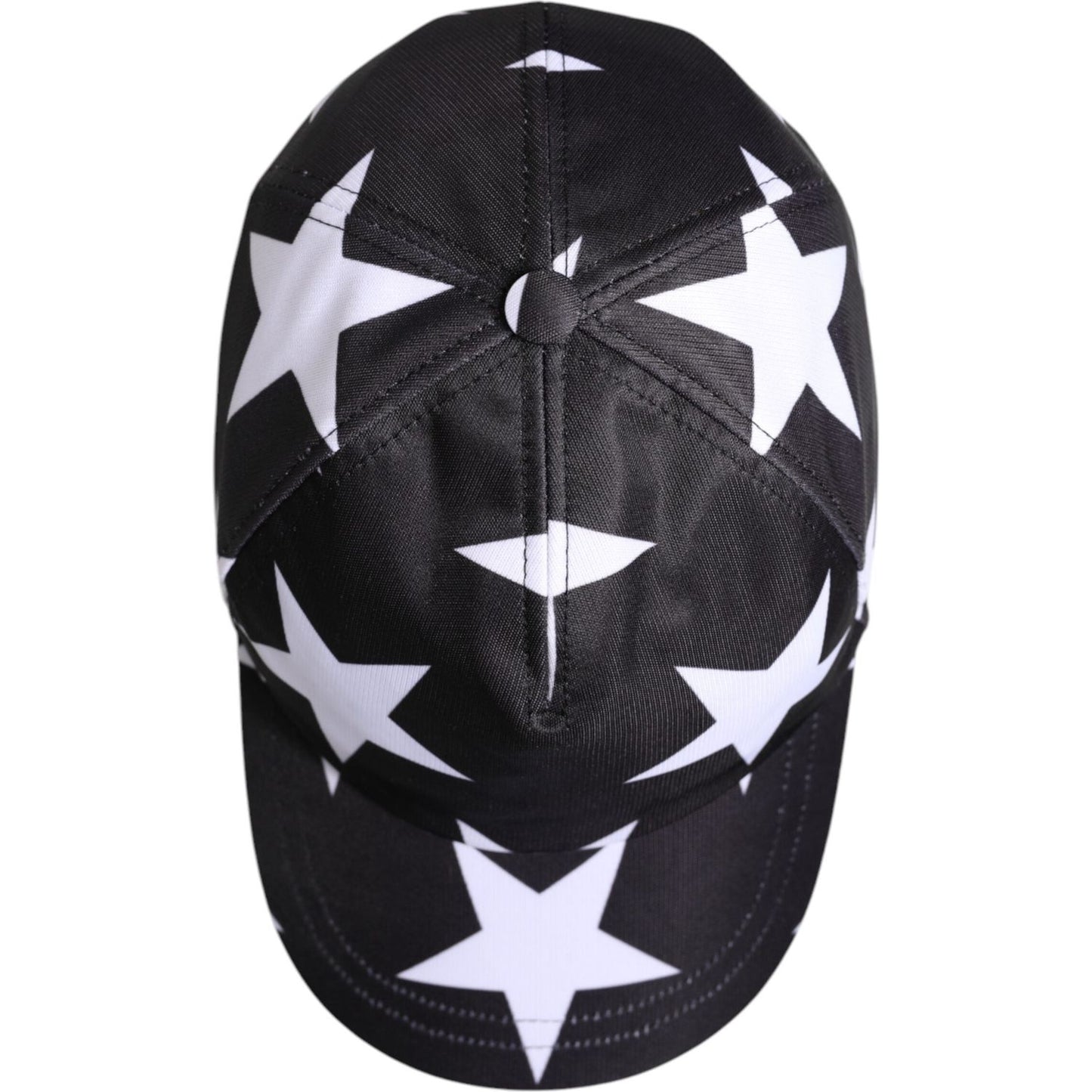 Dolce & Gabbana black baseball cap with white star print, 100% polyester, women's fashion accessory, made in Italy, stylish design