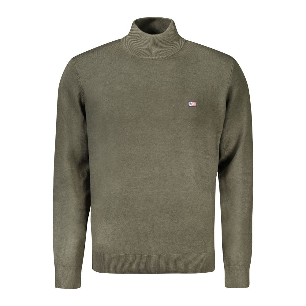 Green polyamide men's sweater with high neck and embroidery by Norway 1963. Stylish and comfortable for versatile wear.