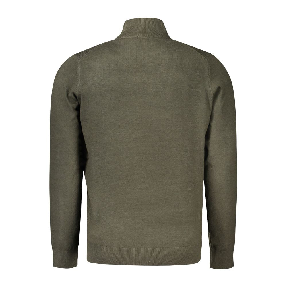 Back view of Norway 1963 green polyamide men’s sweater with high neck and chic embroidery.