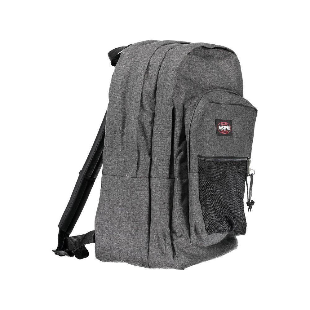 Eastpak gray polyamide backpack with 2 compartments, external zip pocket, padded back, and adjustable straps