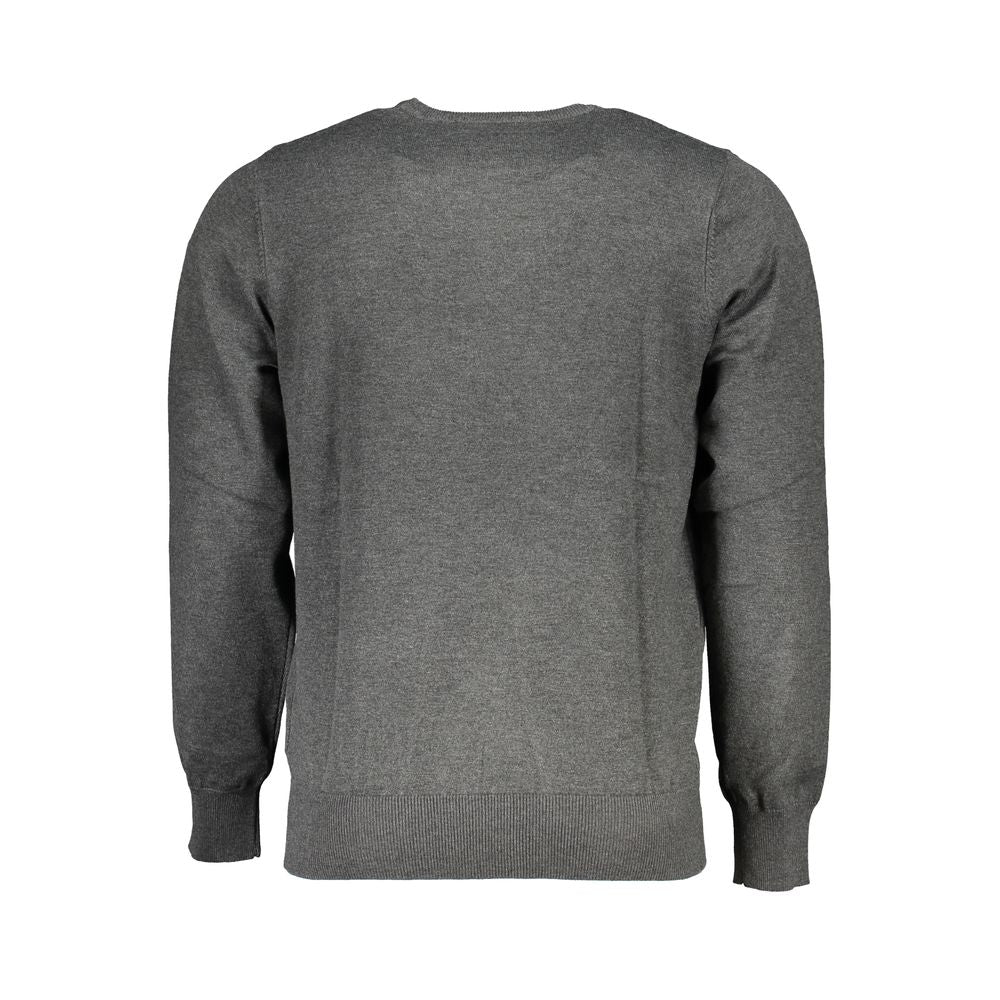 Back view of U.S. Grand Polo Gray Nylon Sweater with overlong sleeves, crew neck, contrast details, and logo embroidery.