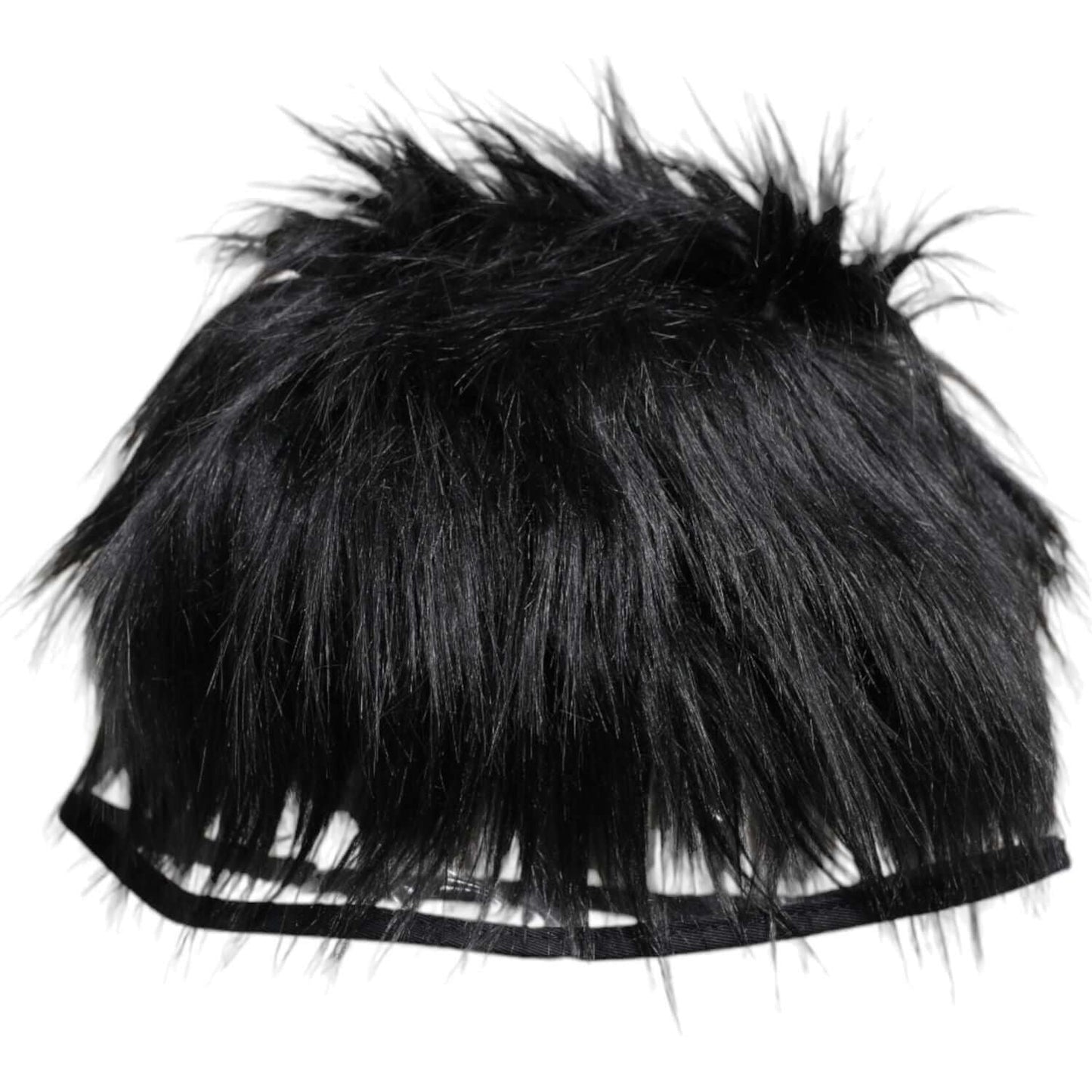 Dolce & Gabbana black faux fur bucket hat for women, Italian design with logo details, made from luxurious material.