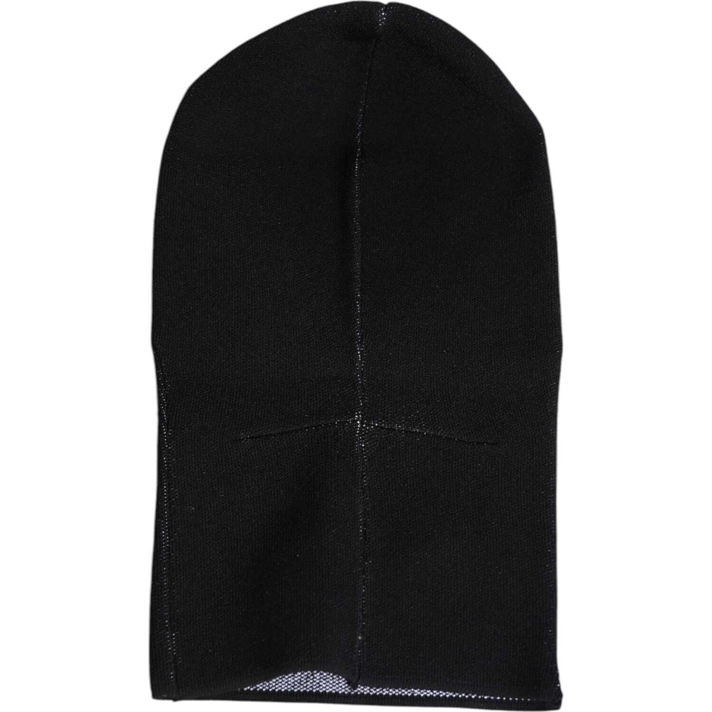 Dolce & Gabbana black cashmere knitted ski mask balaclava hat, luxurious women's accessory with logo detail, made in Italy.