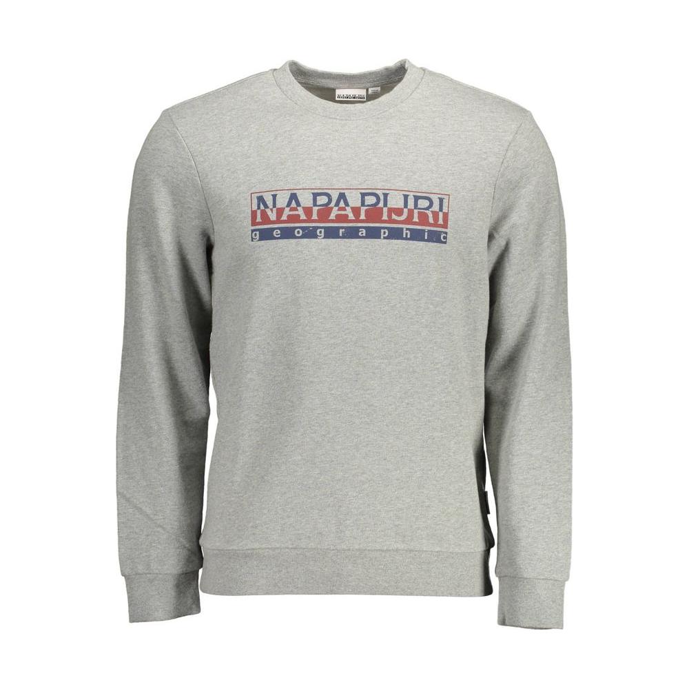Napapijri Gray Cotton Men's Sweater featuring a round neck and logo, crafted for comfort and style in a versatile hue.