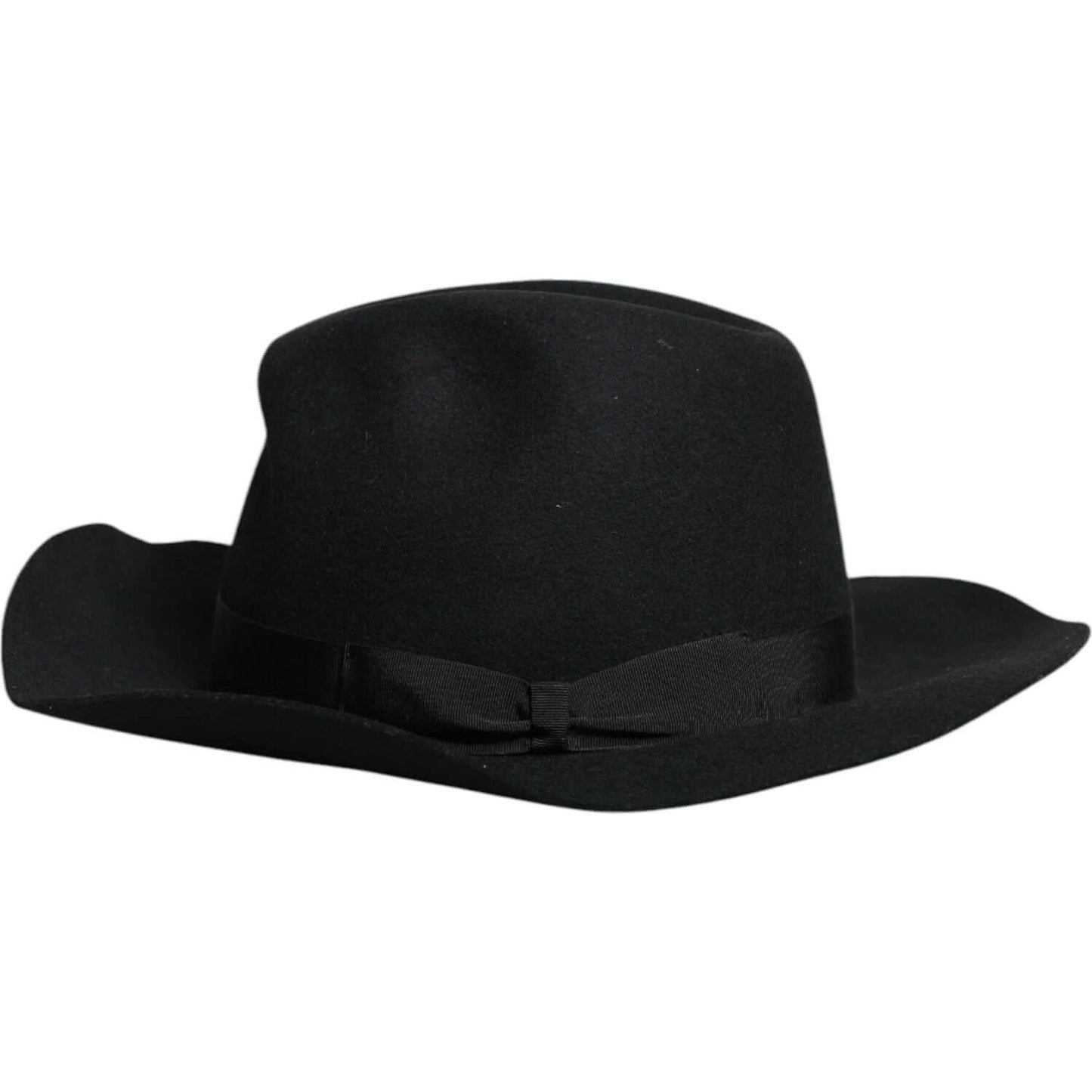 Dolce & Gabbana black wide brim trilby fedora hat, women's fashion accessory, Italian-made, elegant design with logo details.