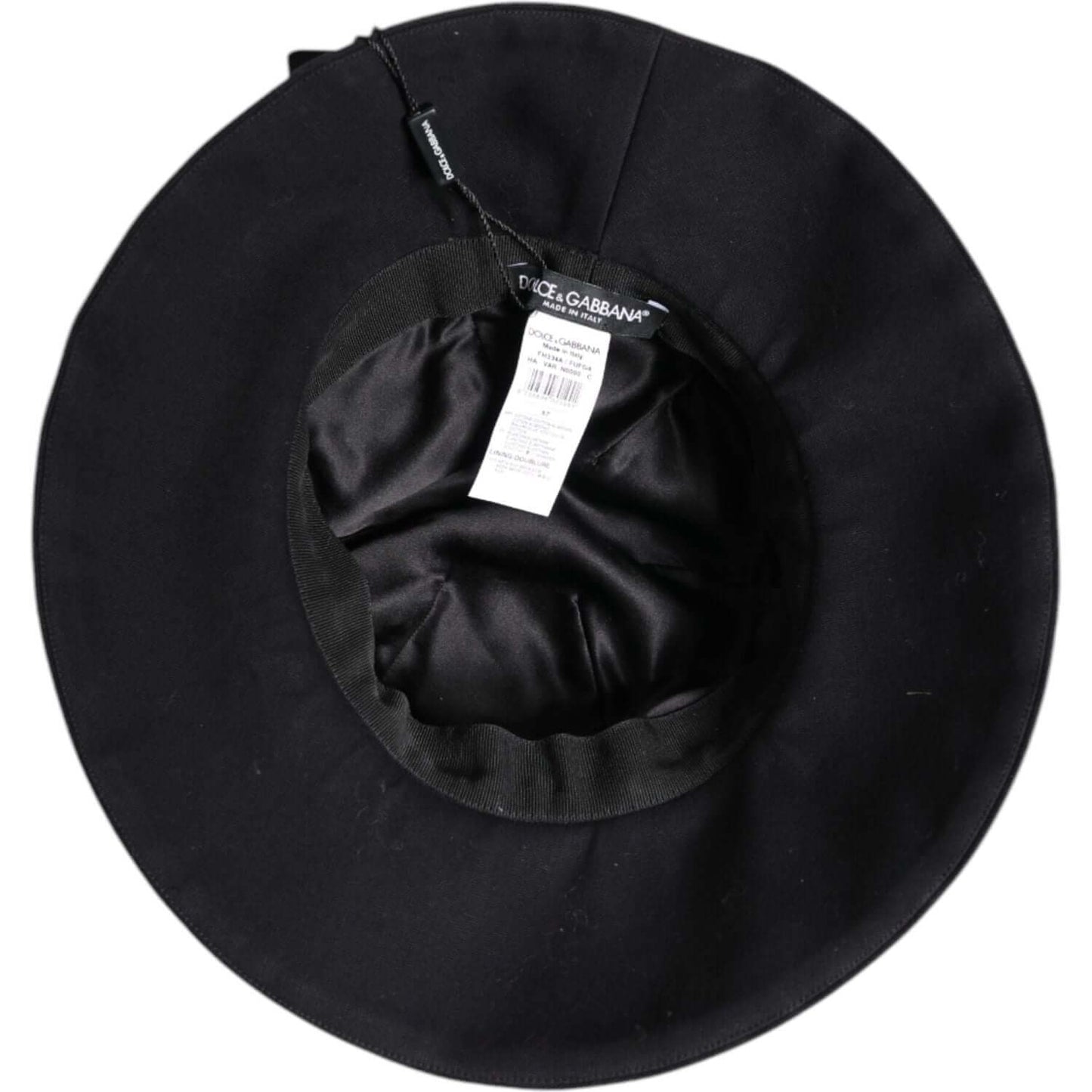 Dolce & Gabbana black cotton wide brim bucket hat with silk lining and logo, brand new with tags, made in Italy.