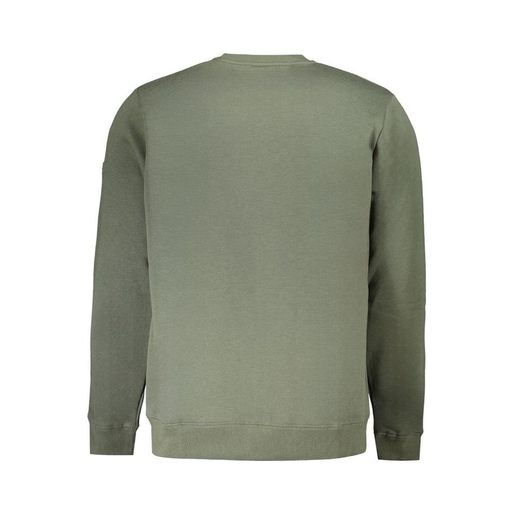 Back view of Norway 1963 green cotton men's sweater, showcasing long sleeves and soft fabric, perfect for casual style and comfort.