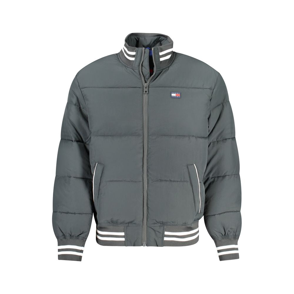 Tommy Hilfiger green polyamide men's jacket with long sleeves, dual pockets, and zip closure, featuring contrast details and embroidery.
