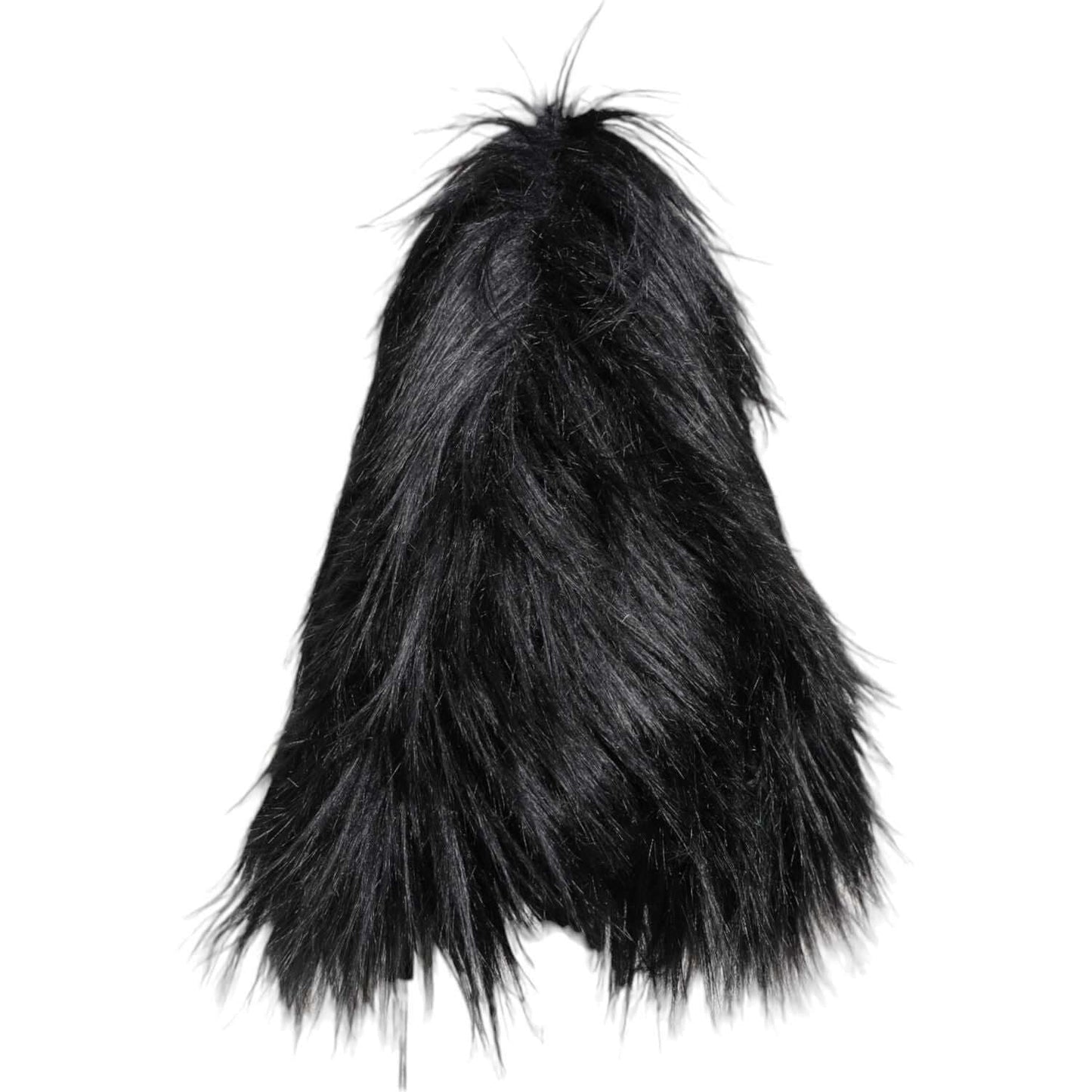 Dolce & Gabbana black acrylic fur women's bucket hat, luxurious design with logo details, made in Italy, elegant and stylish.