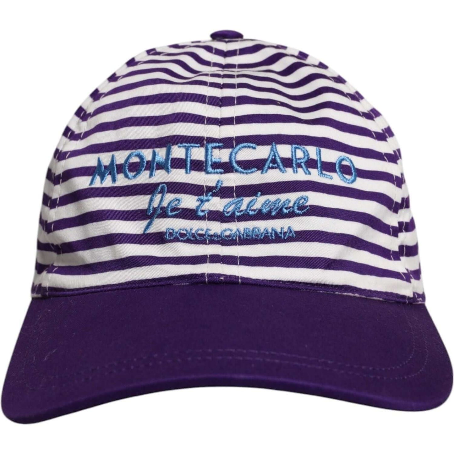 Dolce & Gabbana women's baseball cap, white with purple stripes, Montecarlo logo, made of cotton, stylish and authentic.