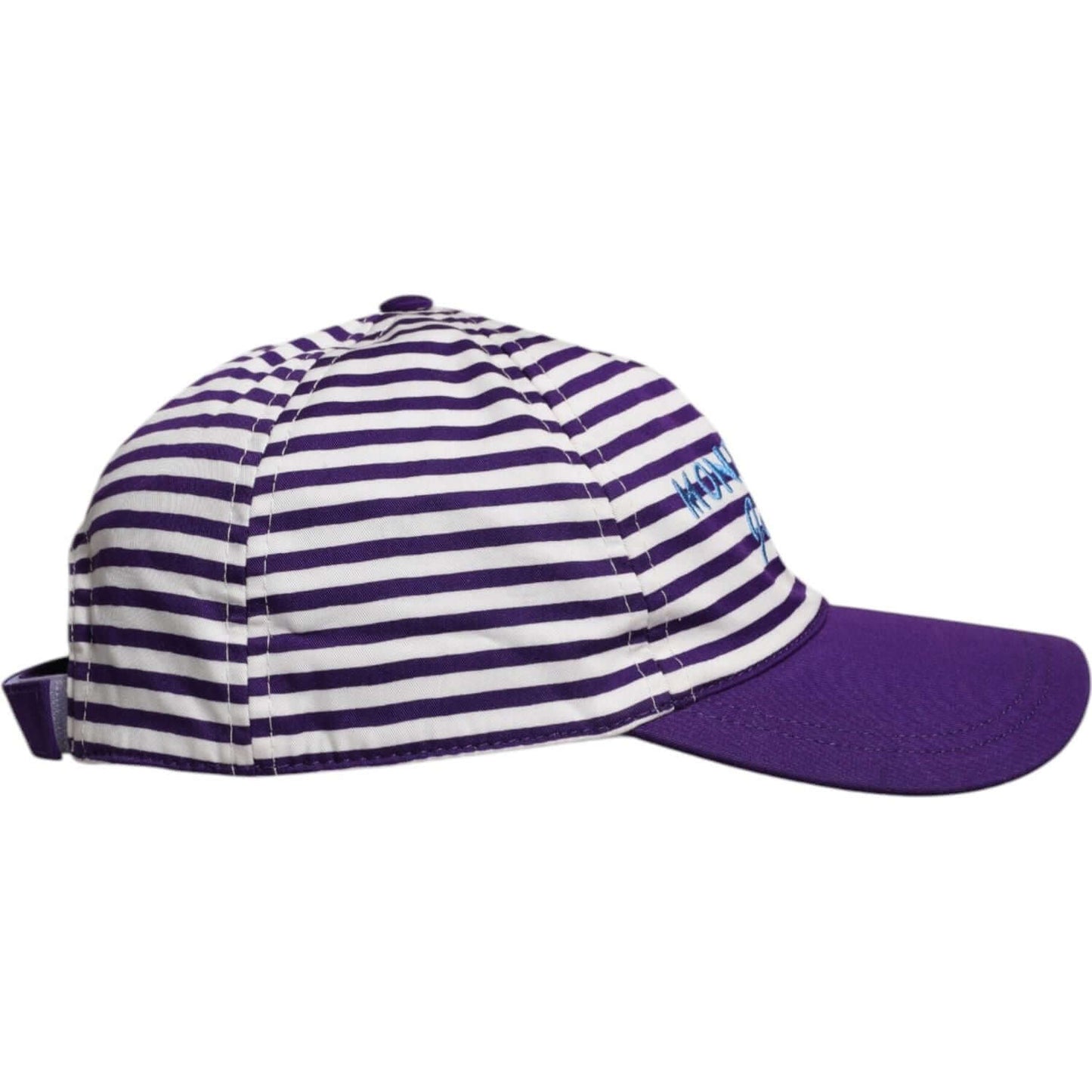 Dolce & Gabbana women's purple and white striped cotton baseball cap with logo, made in Italy, fashion accessory.