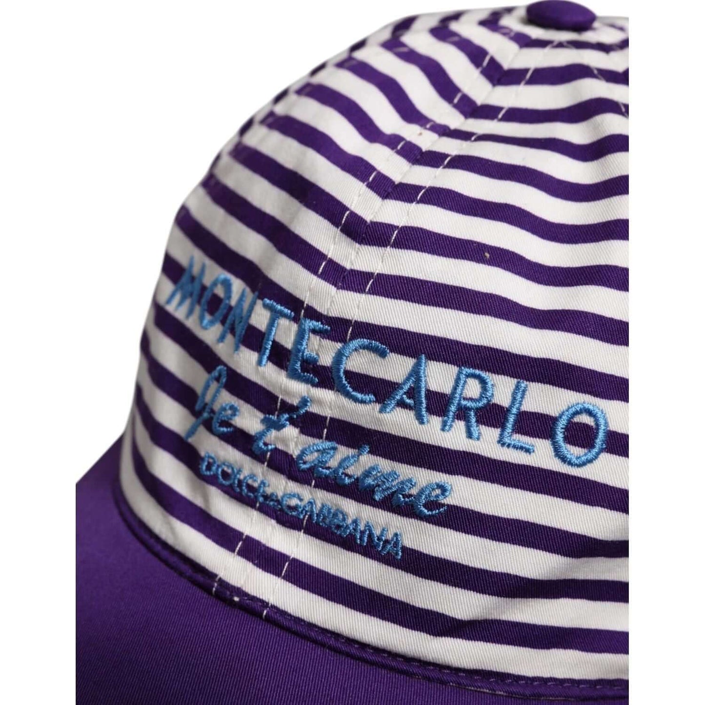 Dolce & Gabbana white purple stripe cotton baseball cap for women with logo detail, Montecarlo embroidery, made in Italy.