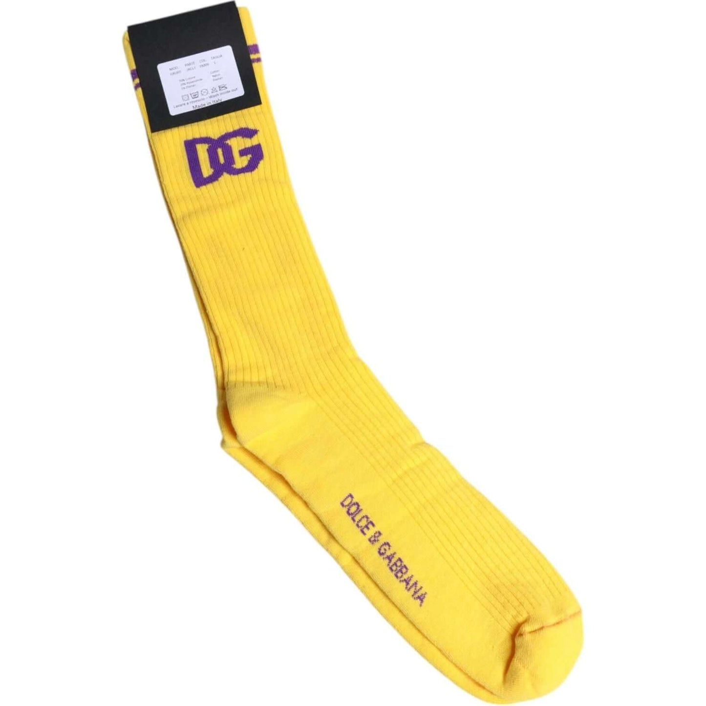 Dolce & Gabbana yellow cotton mid calf socks with DG logo, men's fashion, made in Italy.